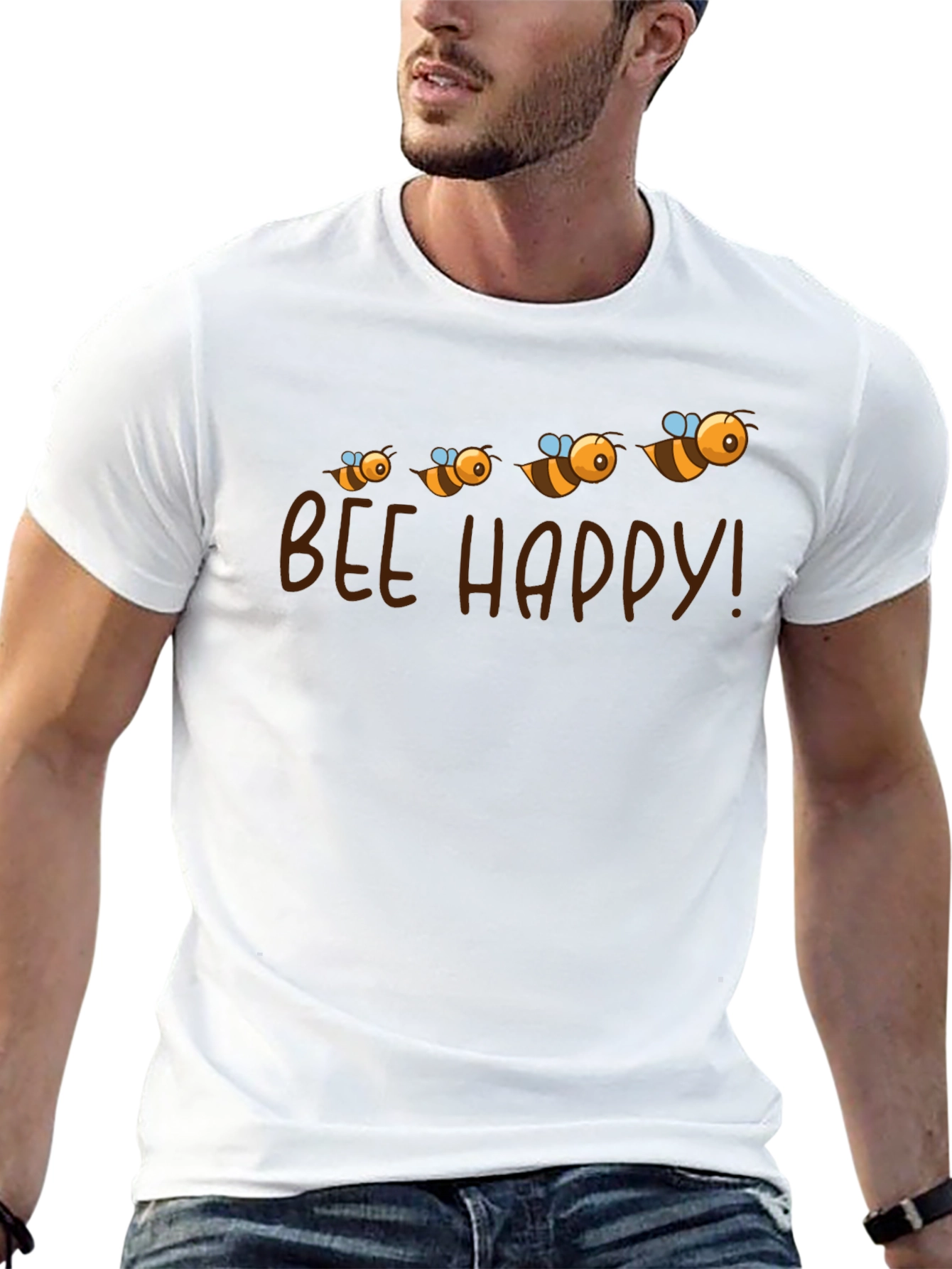 Bee Happy Graphic Tee - Black Cotton T-Shirt