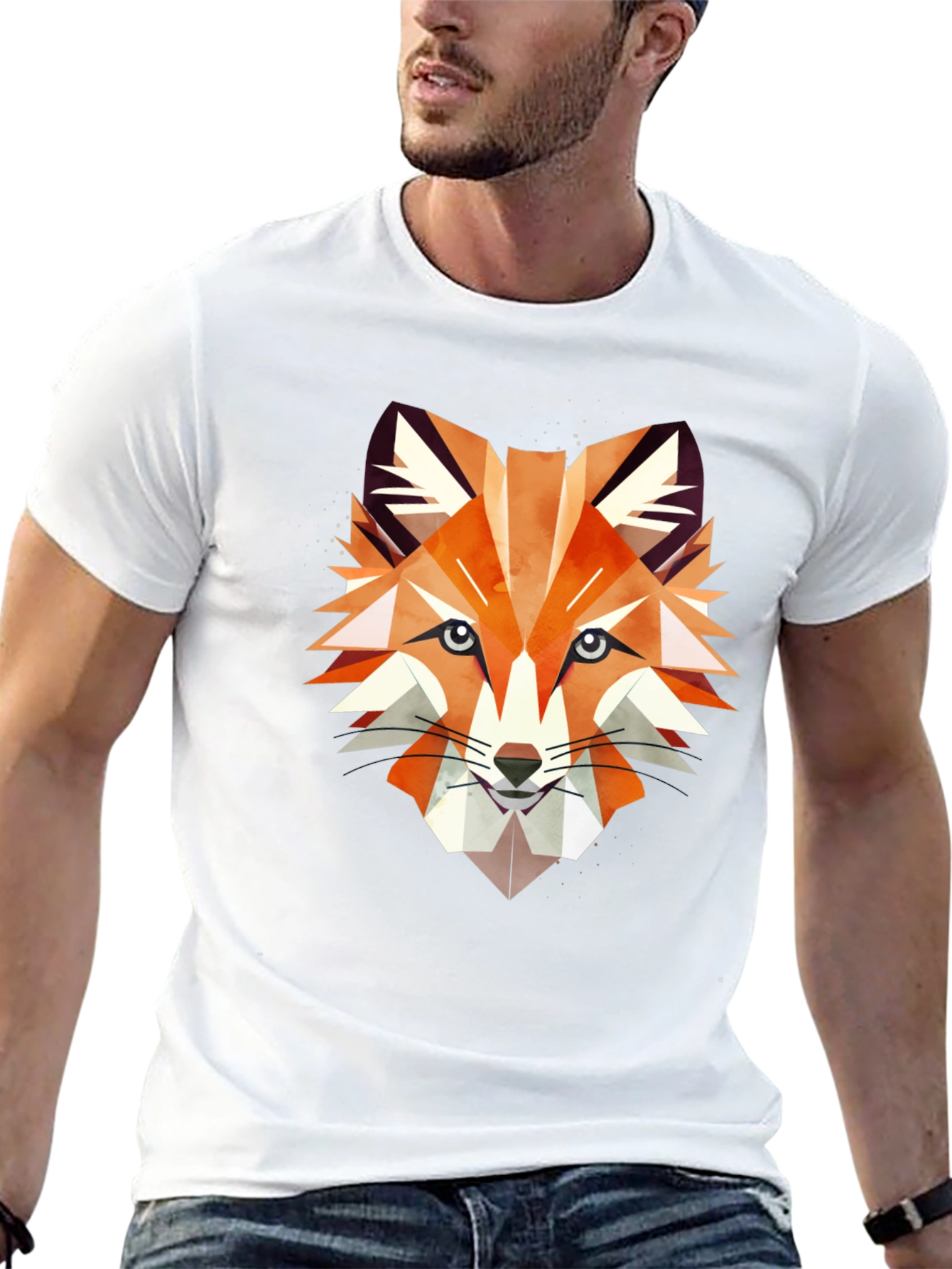 Geometric Fox Graphic Print Black T-Shirt
