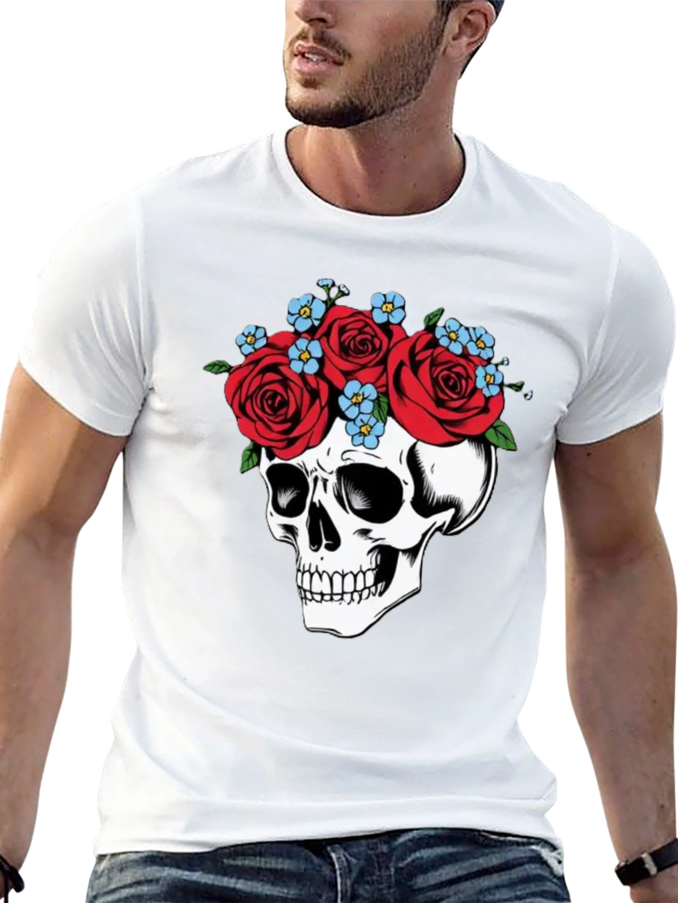 Skull with Roses Graphic T-Shirt
