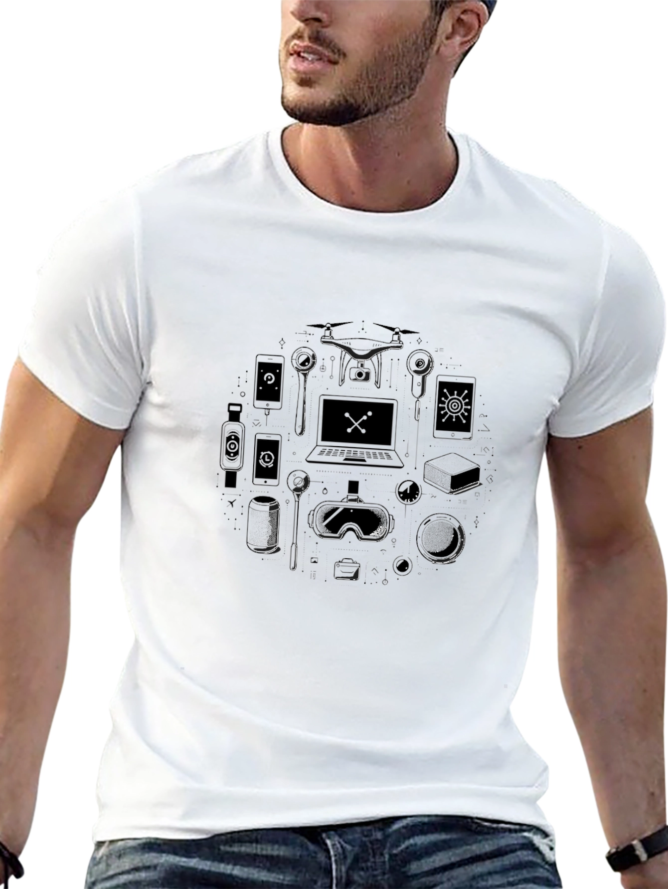 Tech Gadget Graphic T-Shirt - Black