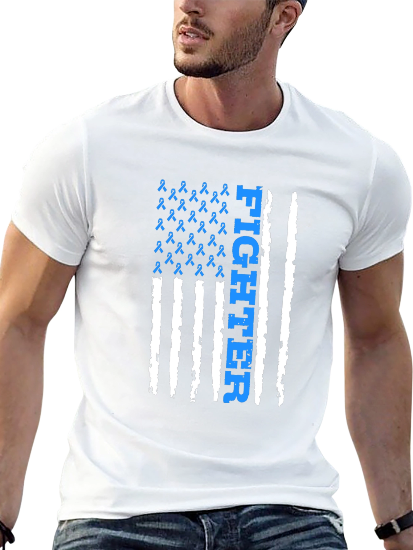 Fighter Ribbon American Flag Graphic T-Shirt