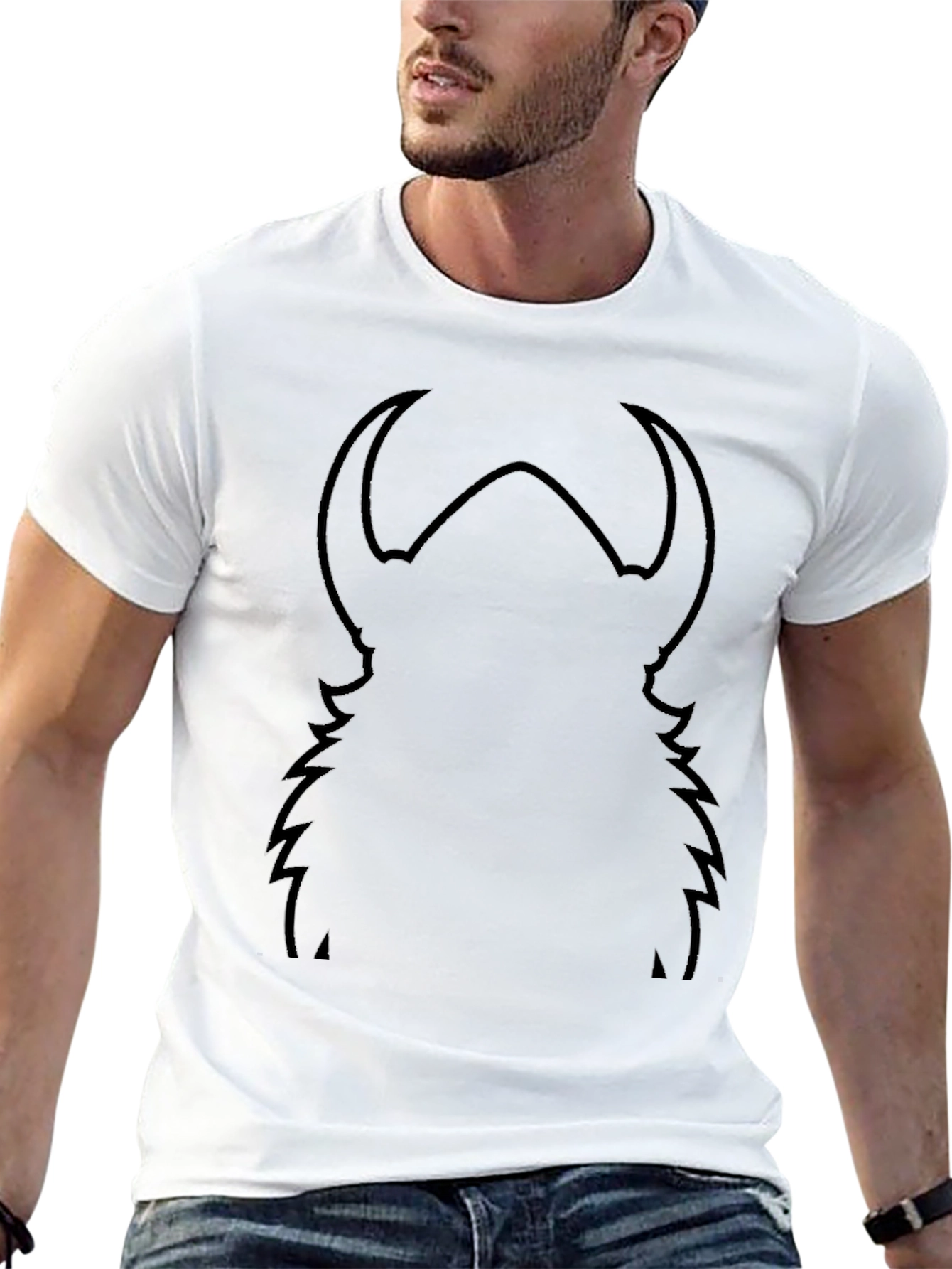 Black Graphic Tee - Abstract Horned Silhouette Design