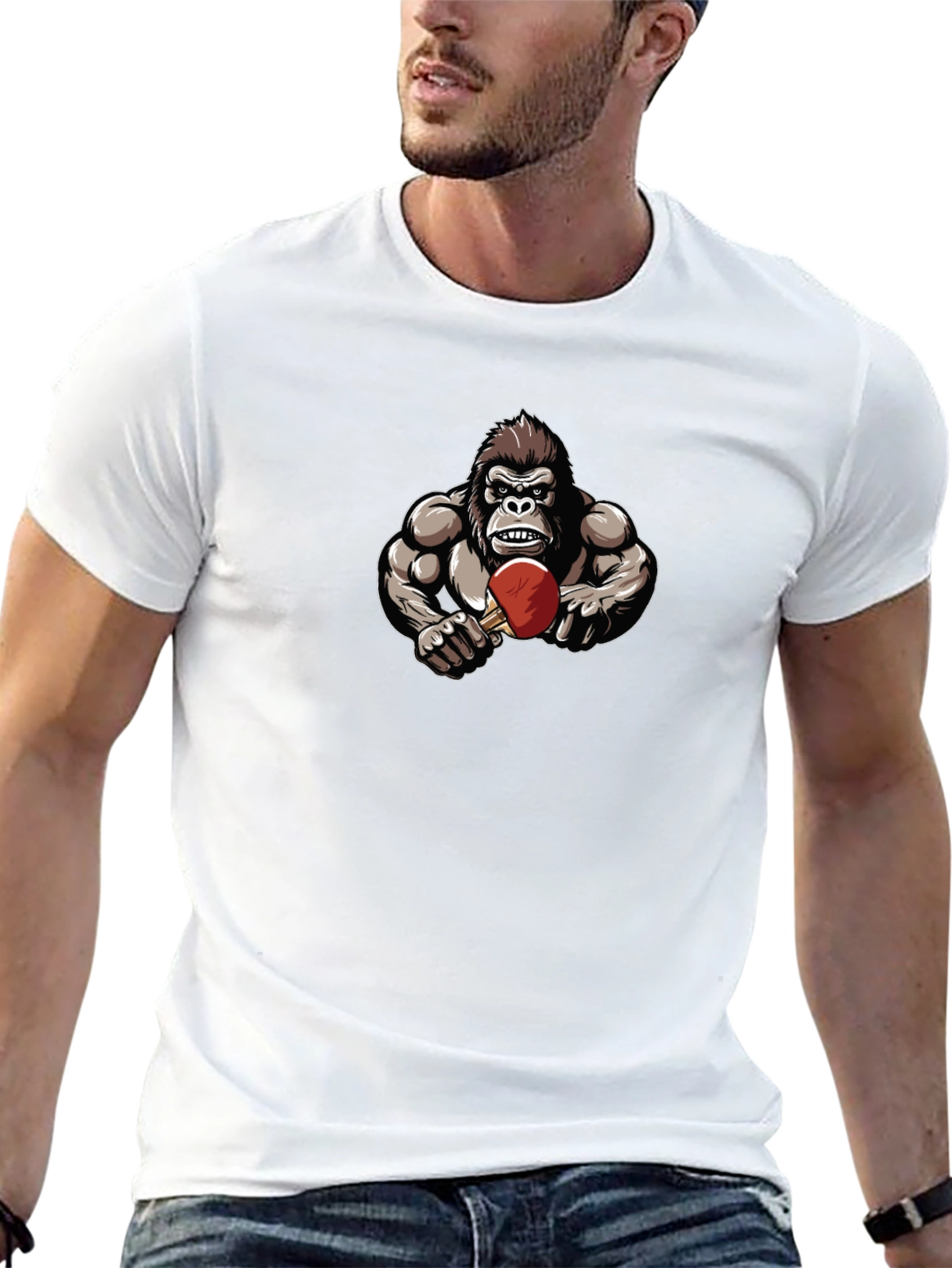 Gorilla Playing Table Tennis Black T-Shirt