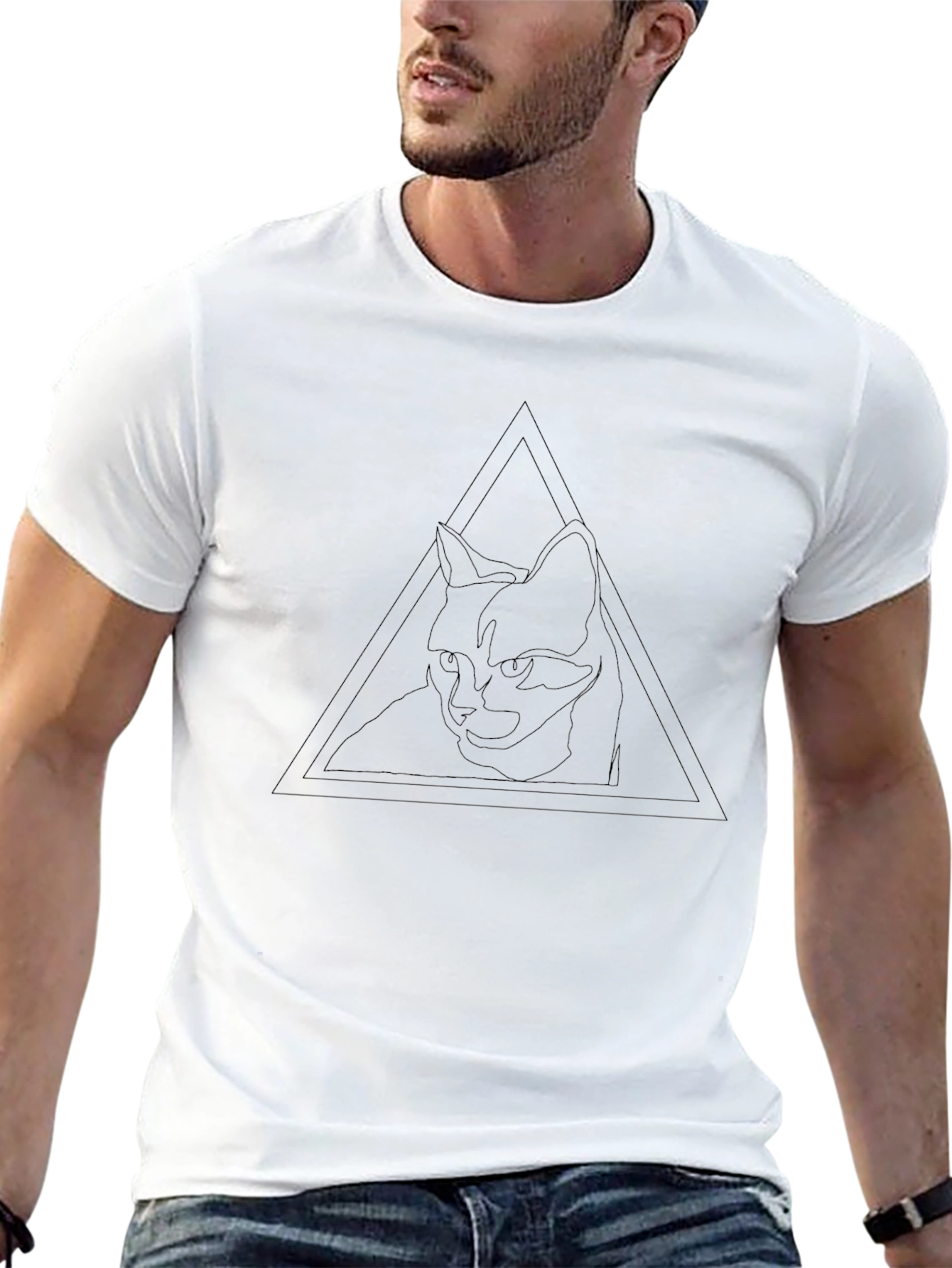Abstract Cat Triangle Graphic Tee - Black