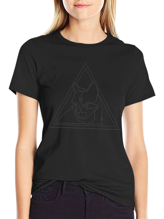 Abstract Cat Triangle Graphic Tee - Black