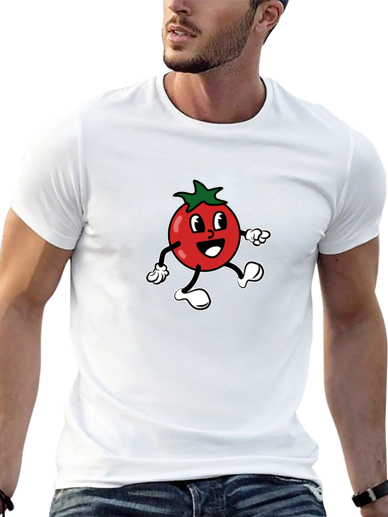 Tomato Cartoon Graphic Tee - Black Cotton T-Shirt
