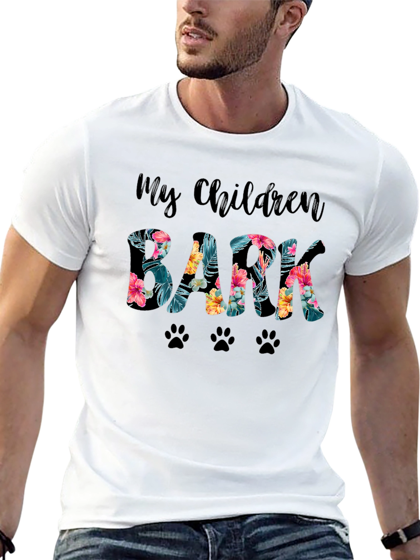 My Children Bark Floral Paw Print T-Shirt