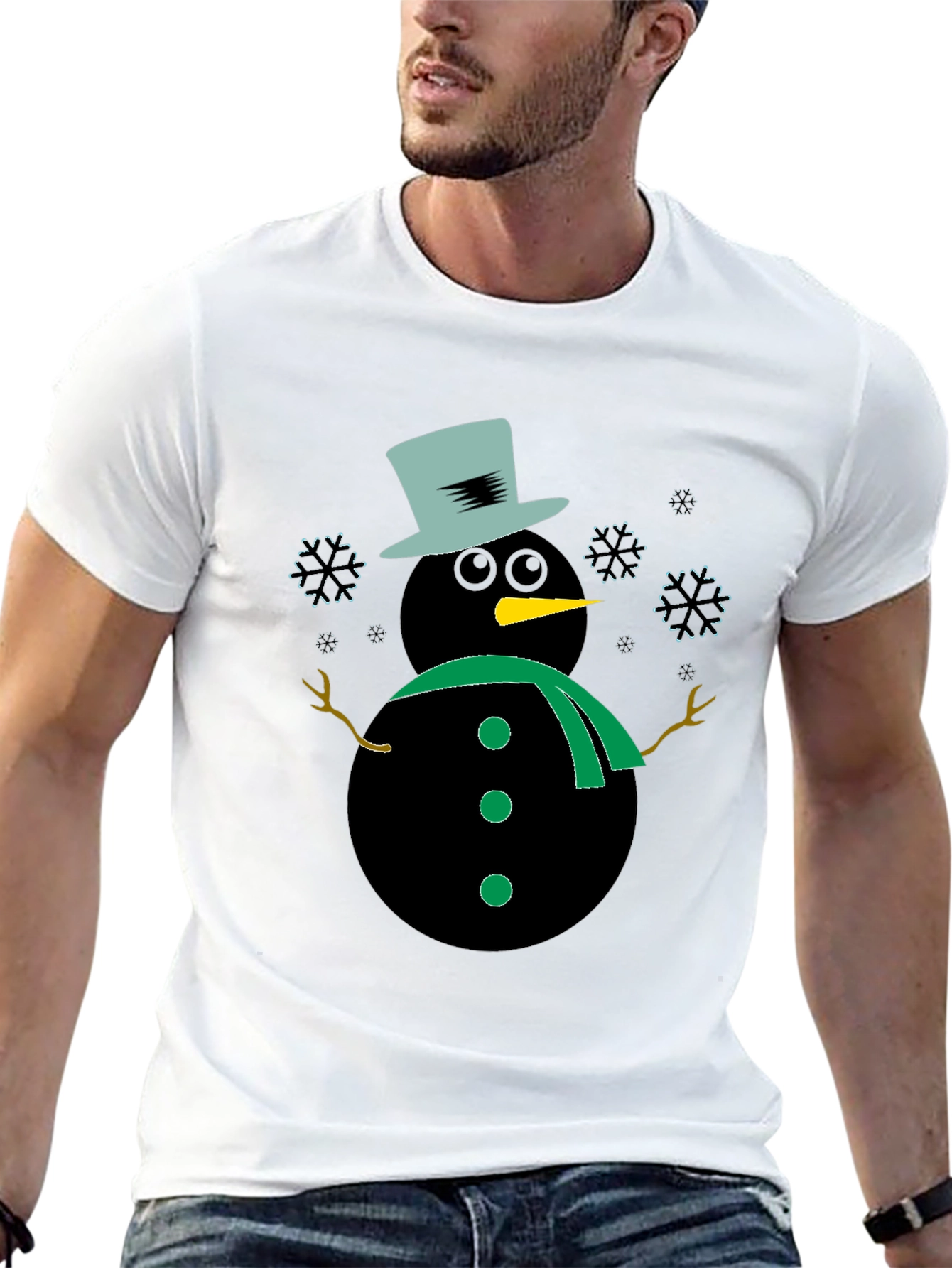 Snowman Graphic Tee - Black Winter Holiday Shirt