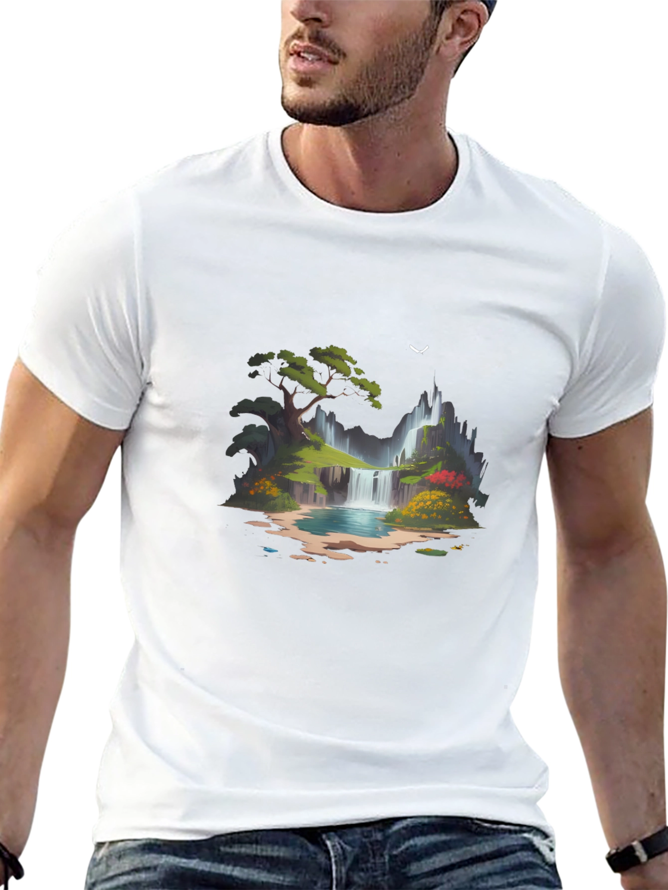 Waterfall Graphic Black T-Shirt