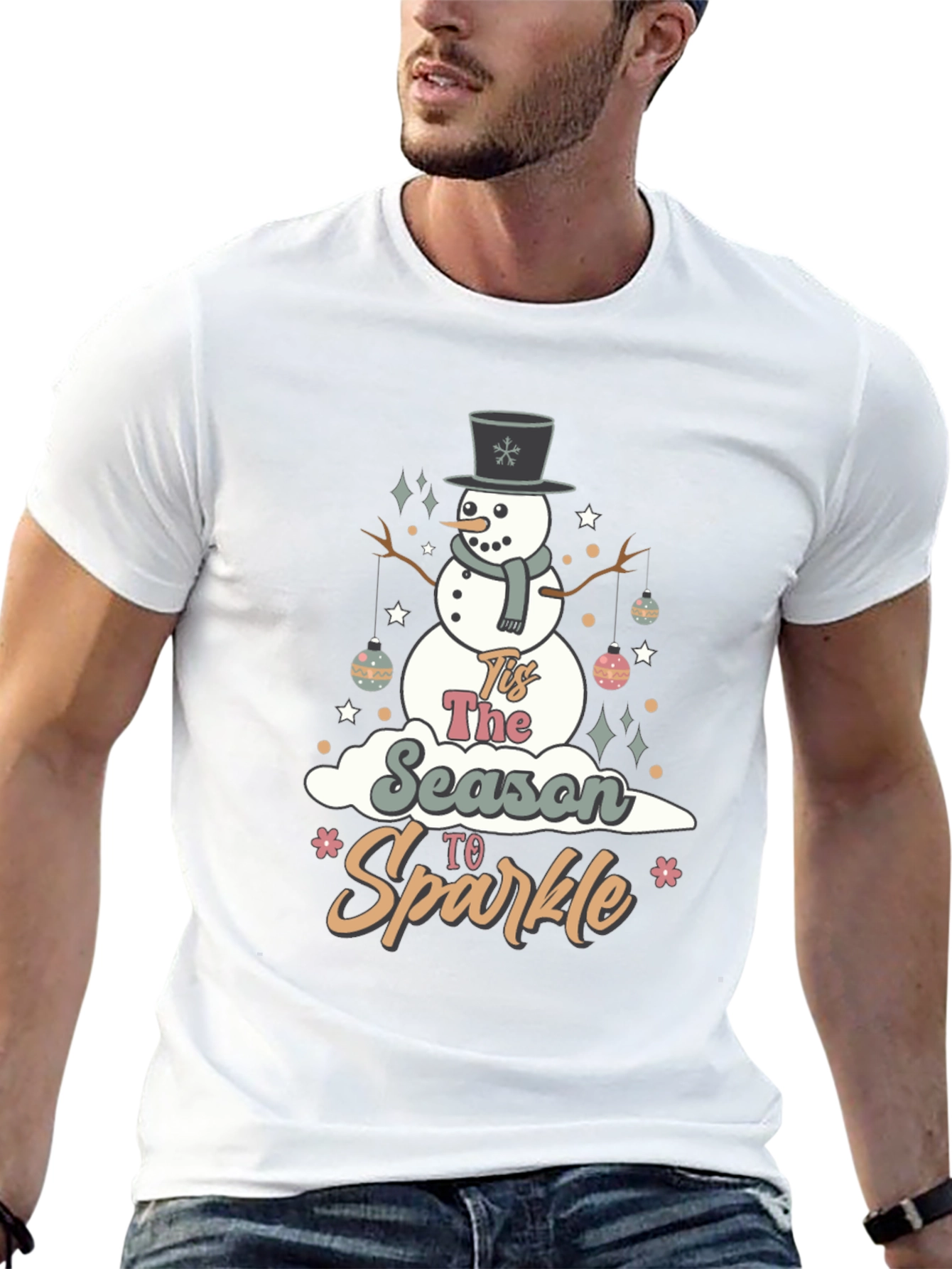 Festive Tis The Season To Sparkle Snowman Graphic Tee