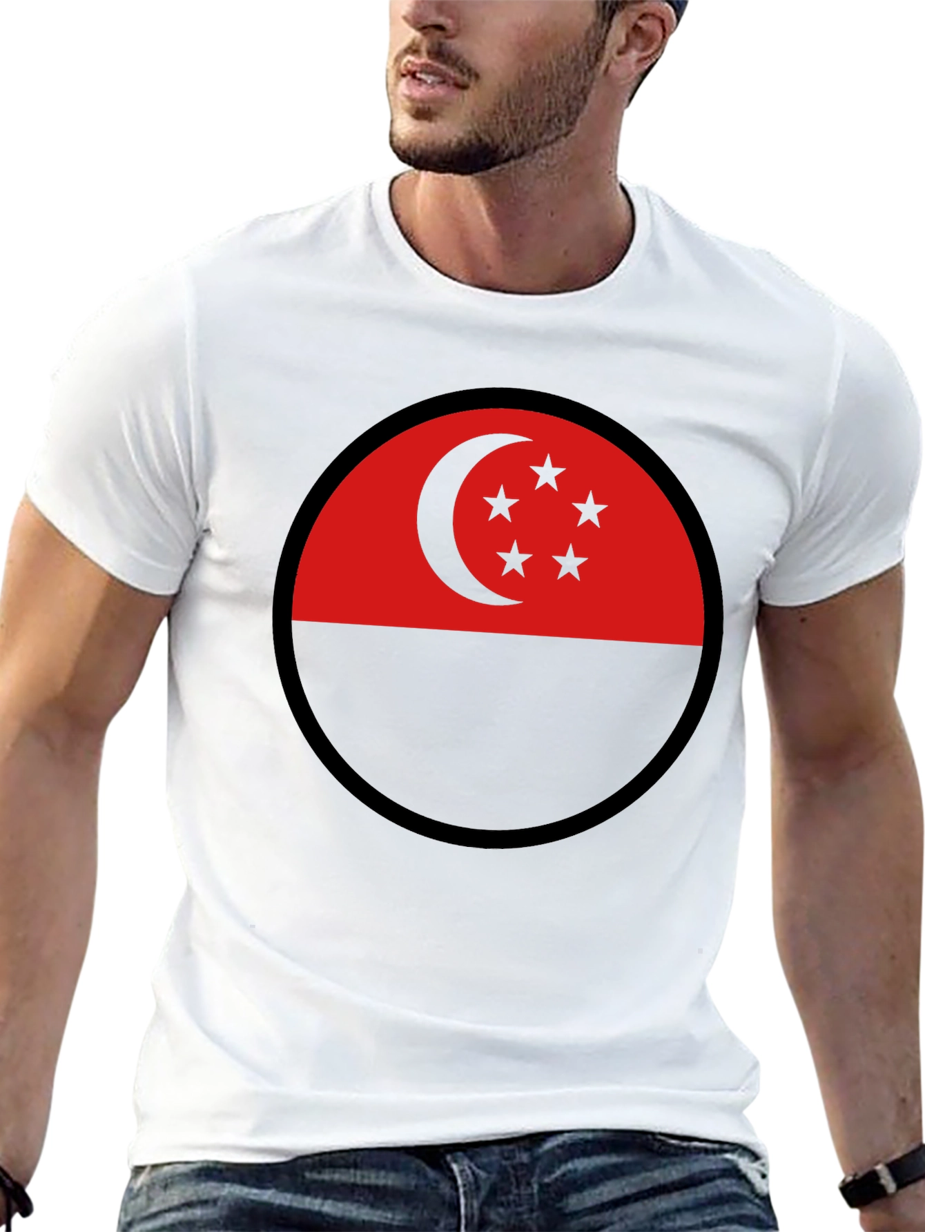 Singapore Flag Circle Black T-Shirt