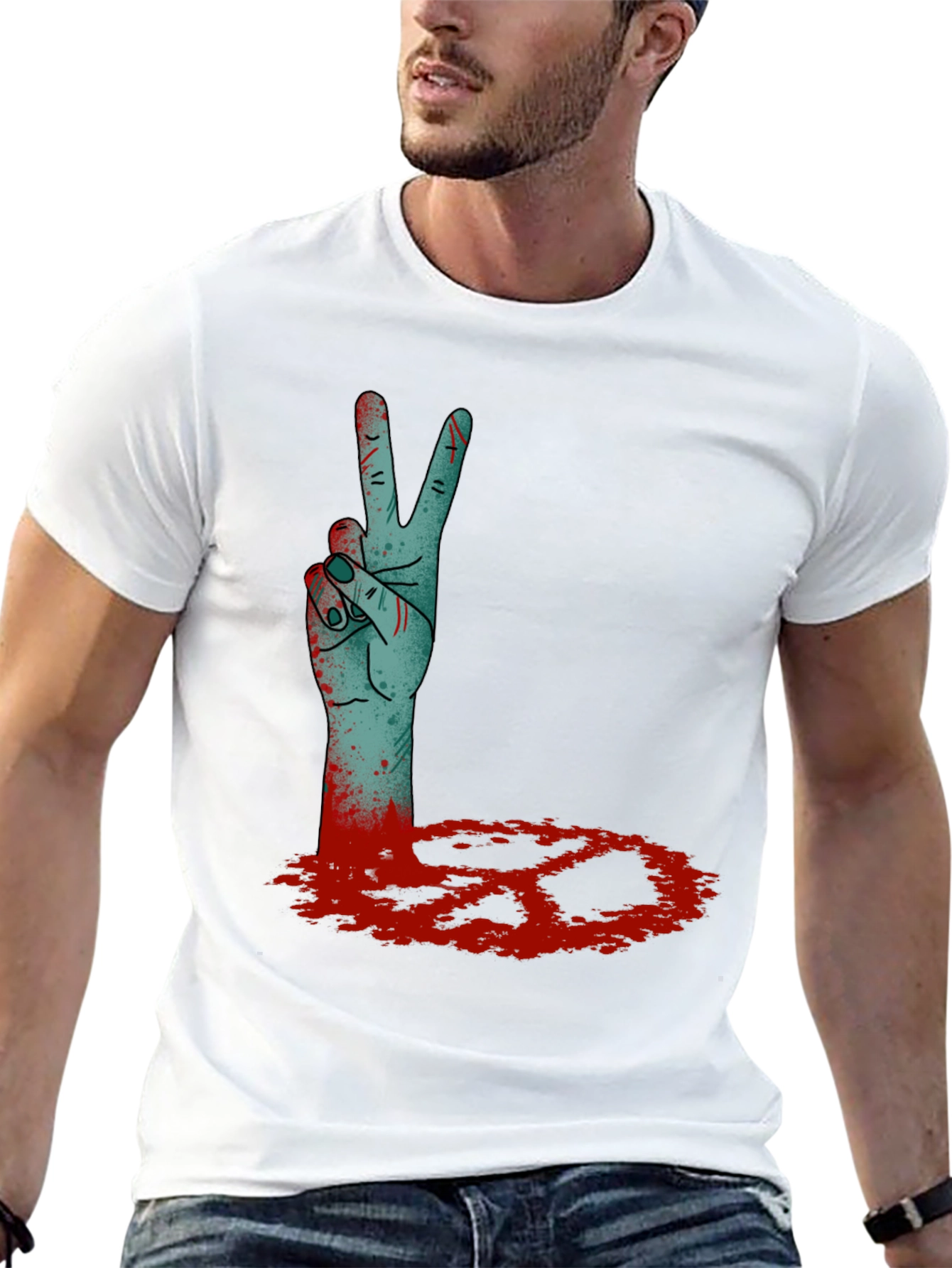 Zombie Peace Sign Black T-Shirt