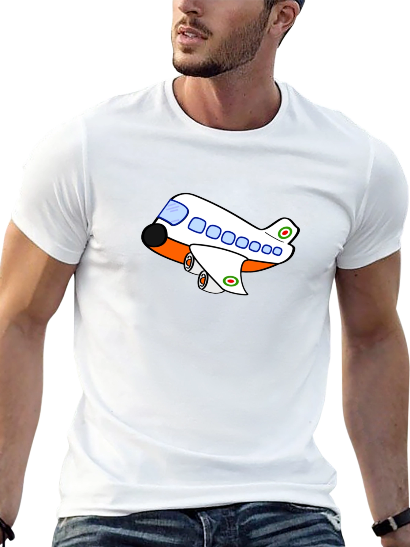 Cartoon Airplane T-Shirt - Black Short Sleeve