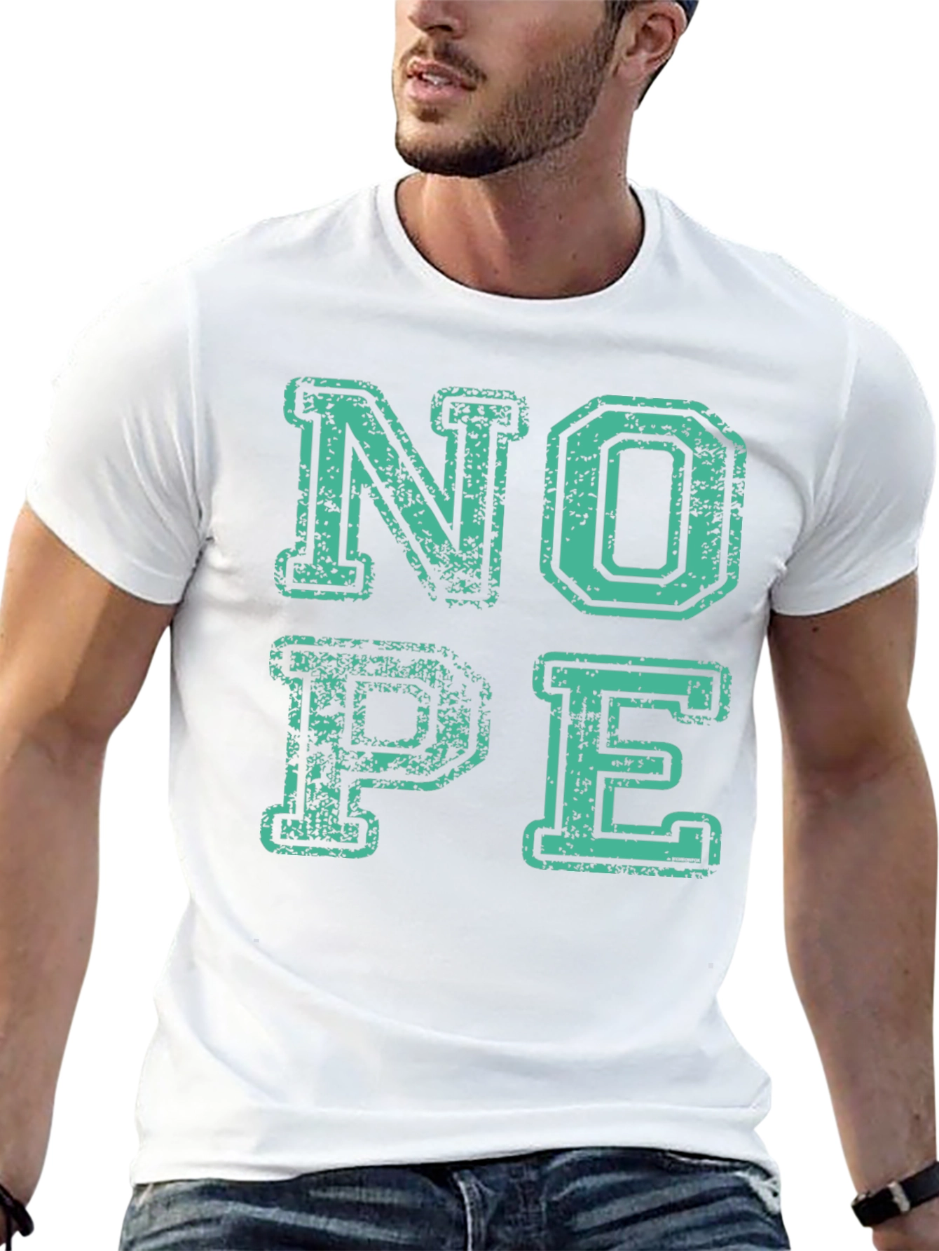 Nope Graphic T-Shirt - Casual Crew Neck Tee