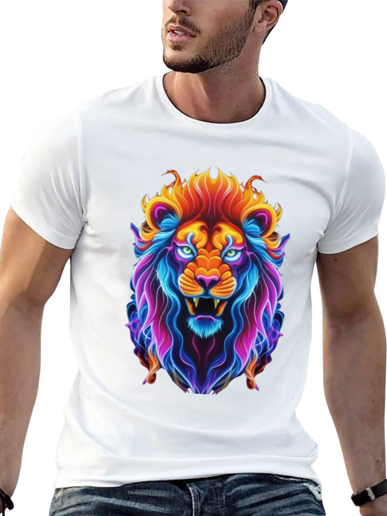 Neon Lion Graphic Tee - Bold Animal Print