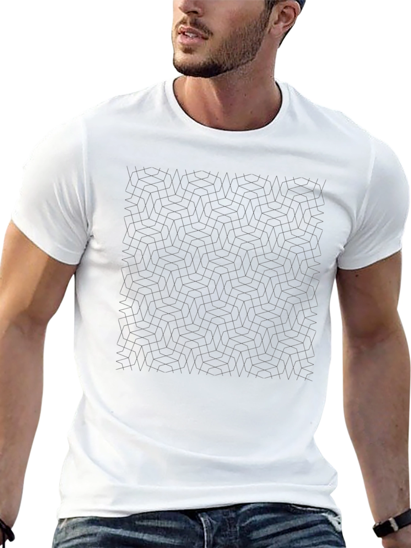 Modern Geometric Pattern Black T-Shirt