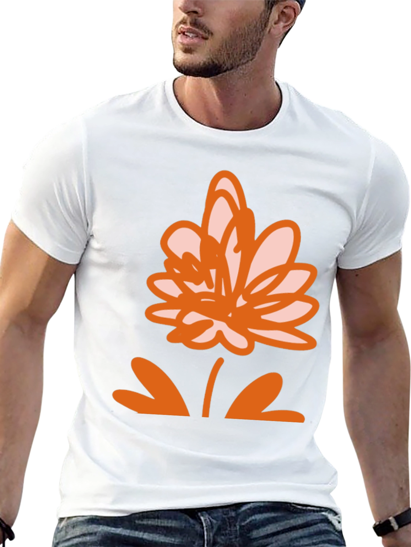 Black T-Shirt with Orange Flower Design