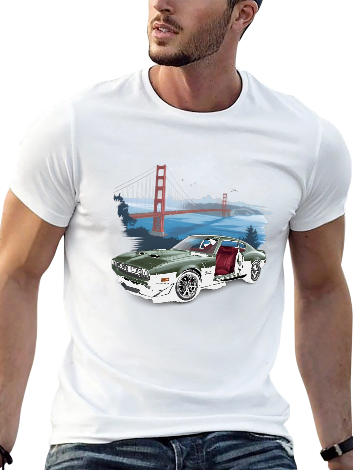 Classic Car & Bridge Graphic Tee - Black