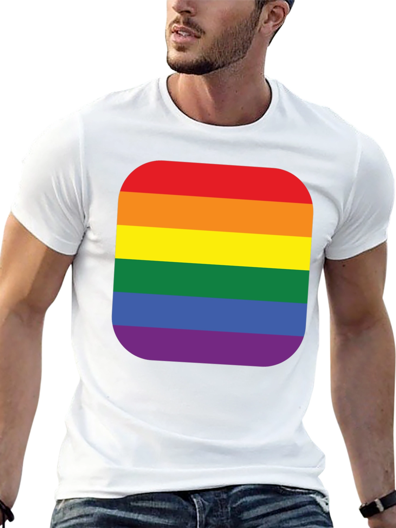 Pride Rainbow Stripe T-Shirt - Black Cotton Blend