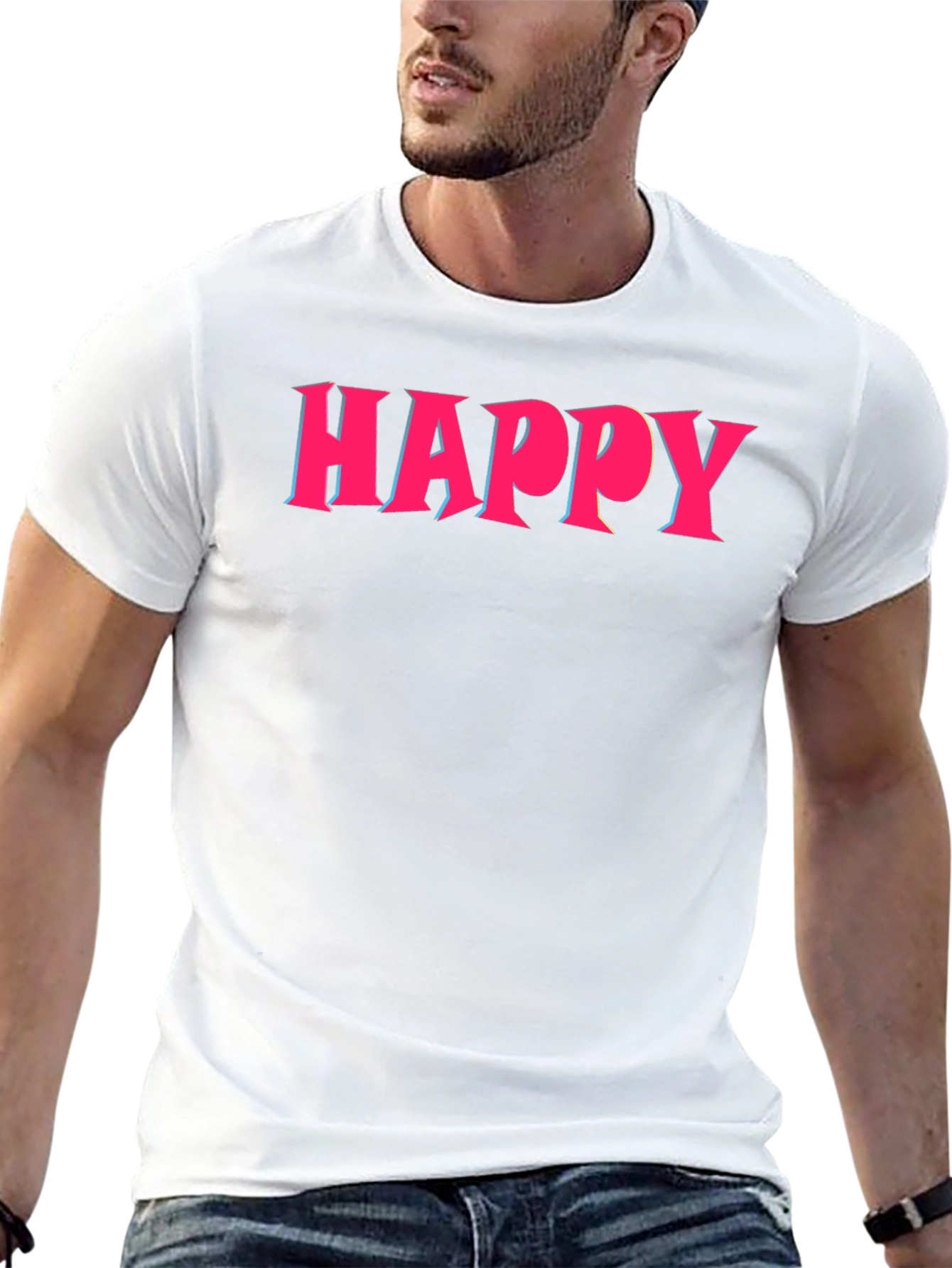 Happy Graphic Print Crew Neck T-Shirt