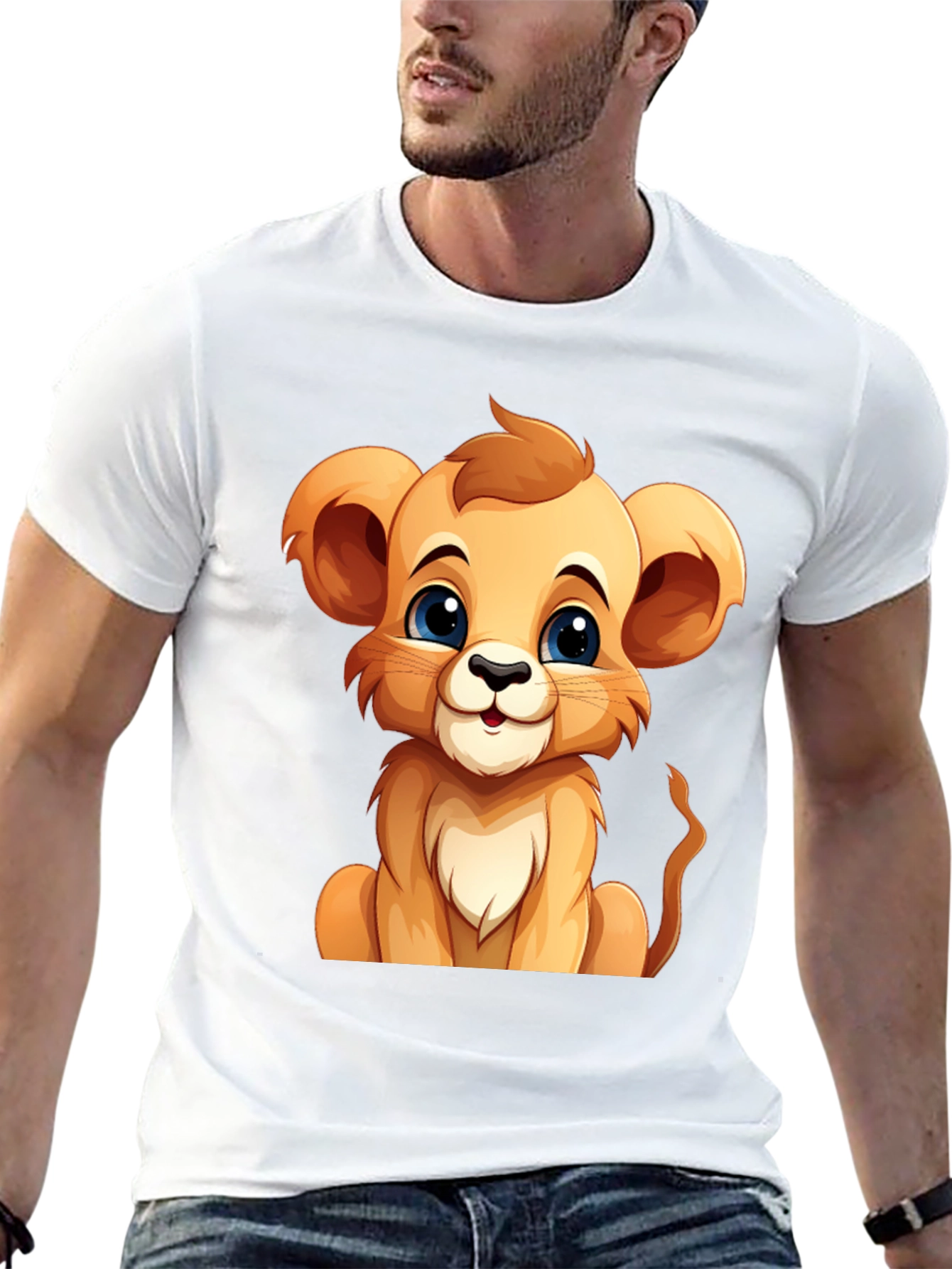 Cute Lion Cub Graphic Tee - Black Unisex T-Shirt