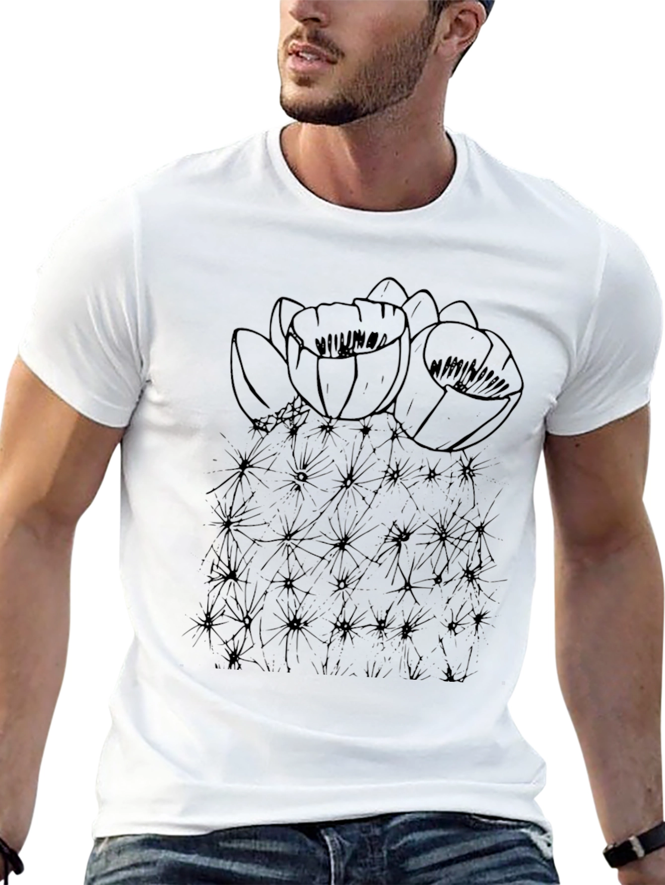 Cactus Flower Graphic T-Shirt - Black