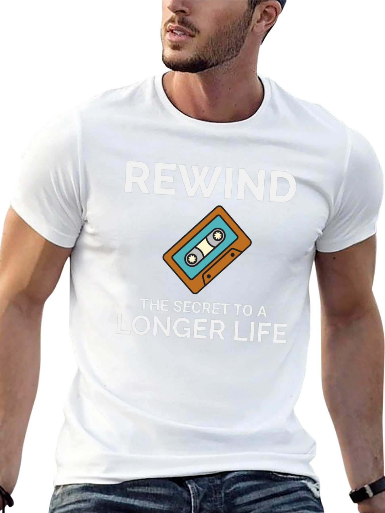 Rewind to a Longer Life Retro Cassette Tape T-Shirt
