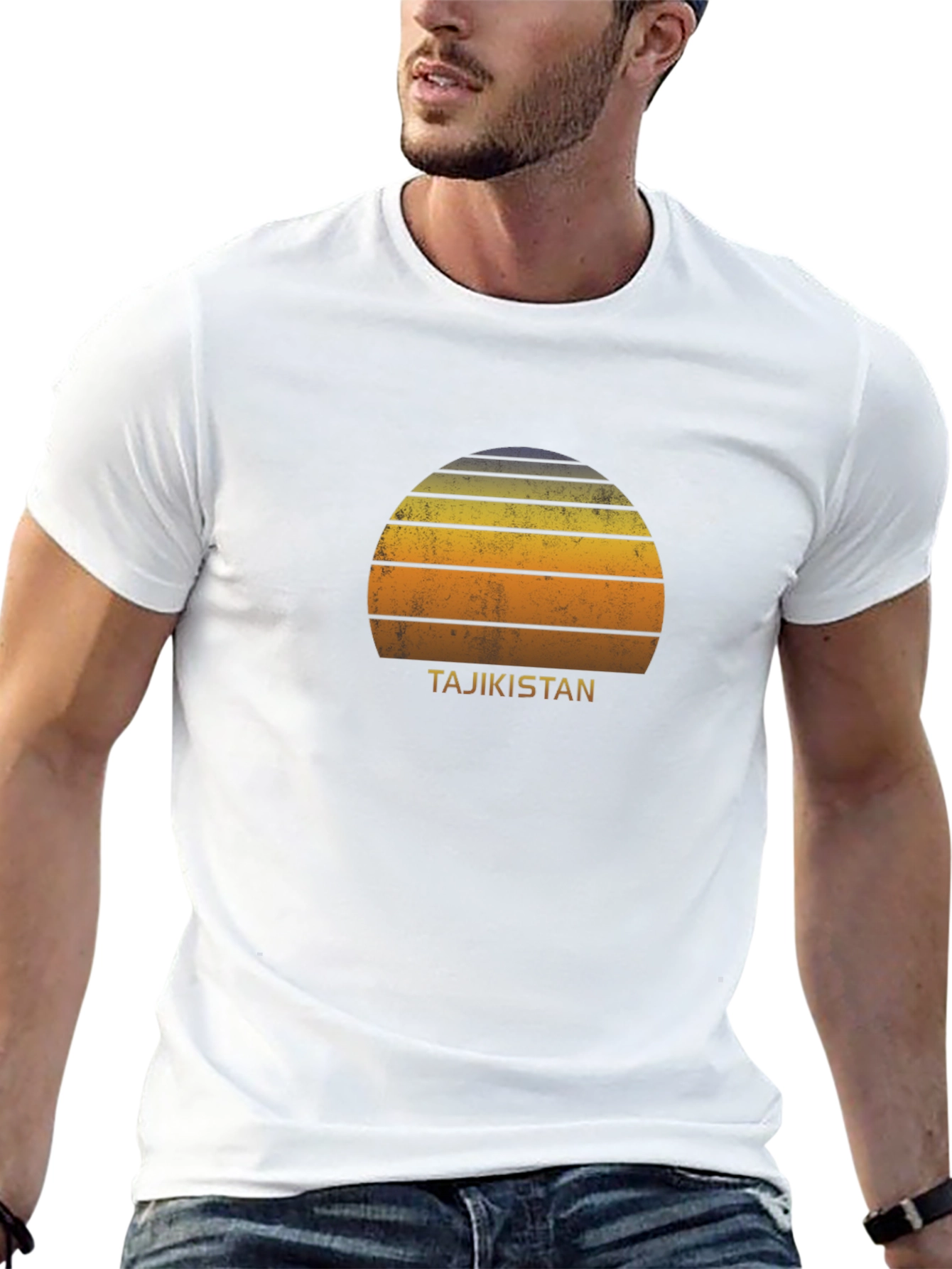 Tajikistan Sunset Graphic Tee - Retro Style Black T-Shirt
