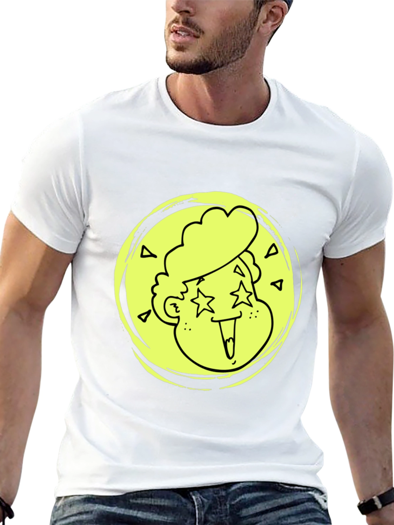 Cool Cartoon Face Graphic Black T-Shirt