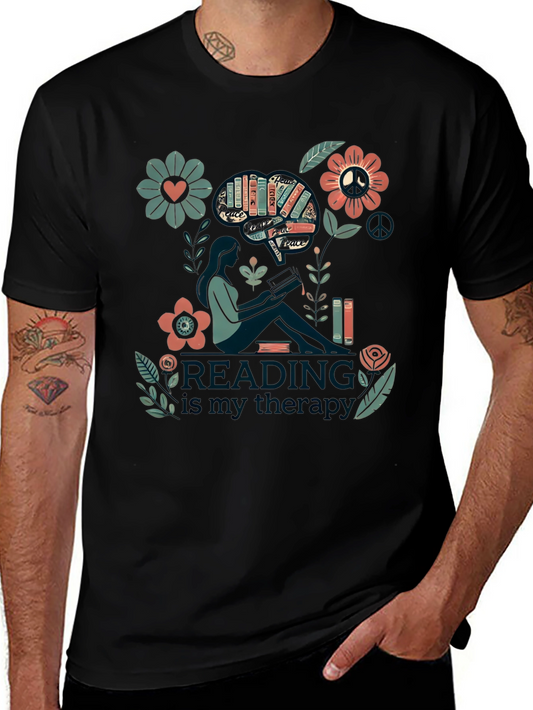 Reading is My Therapy Graphic Tee - Black