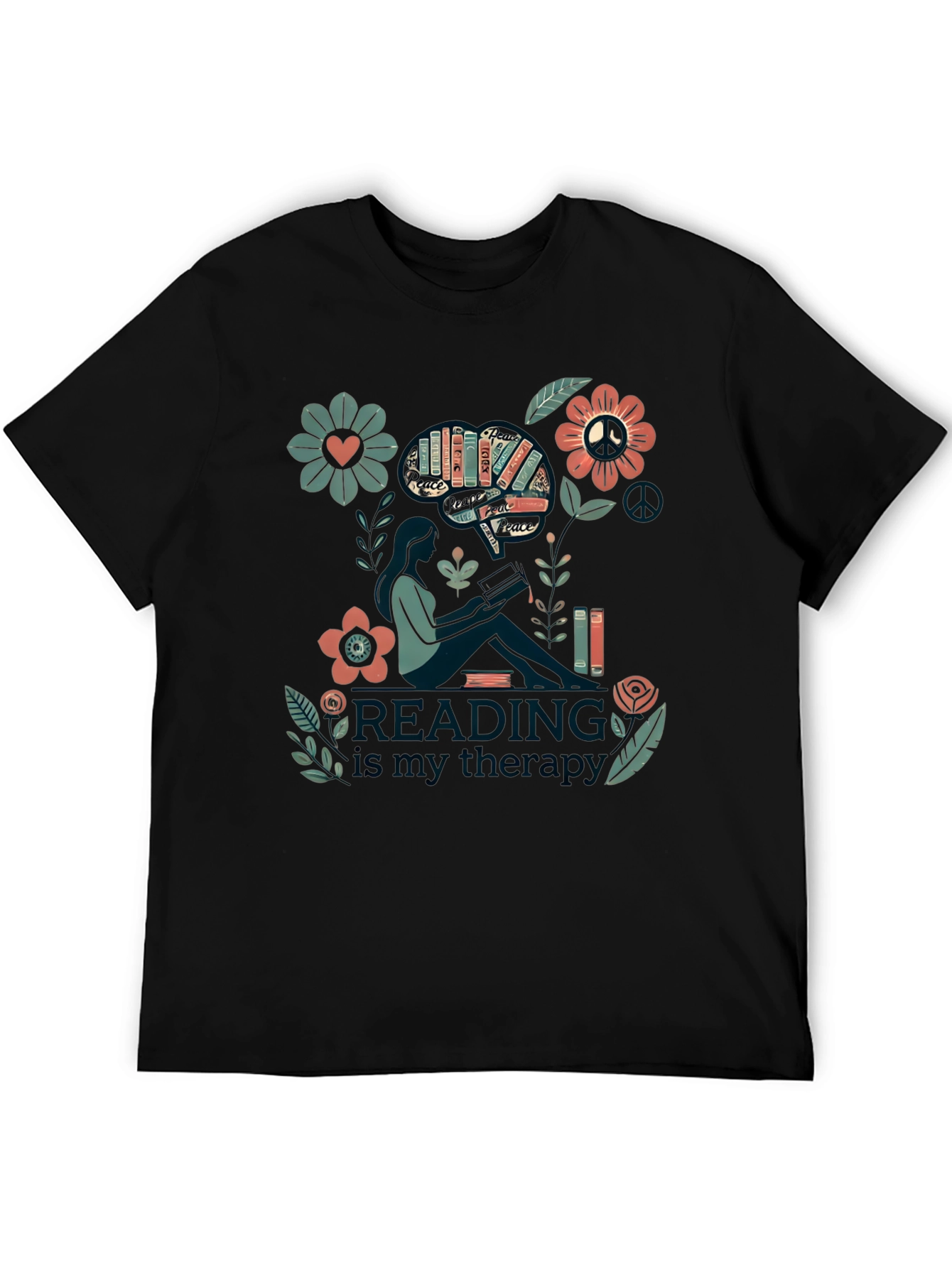 Reading is My Therapy Graphic Tee - Black