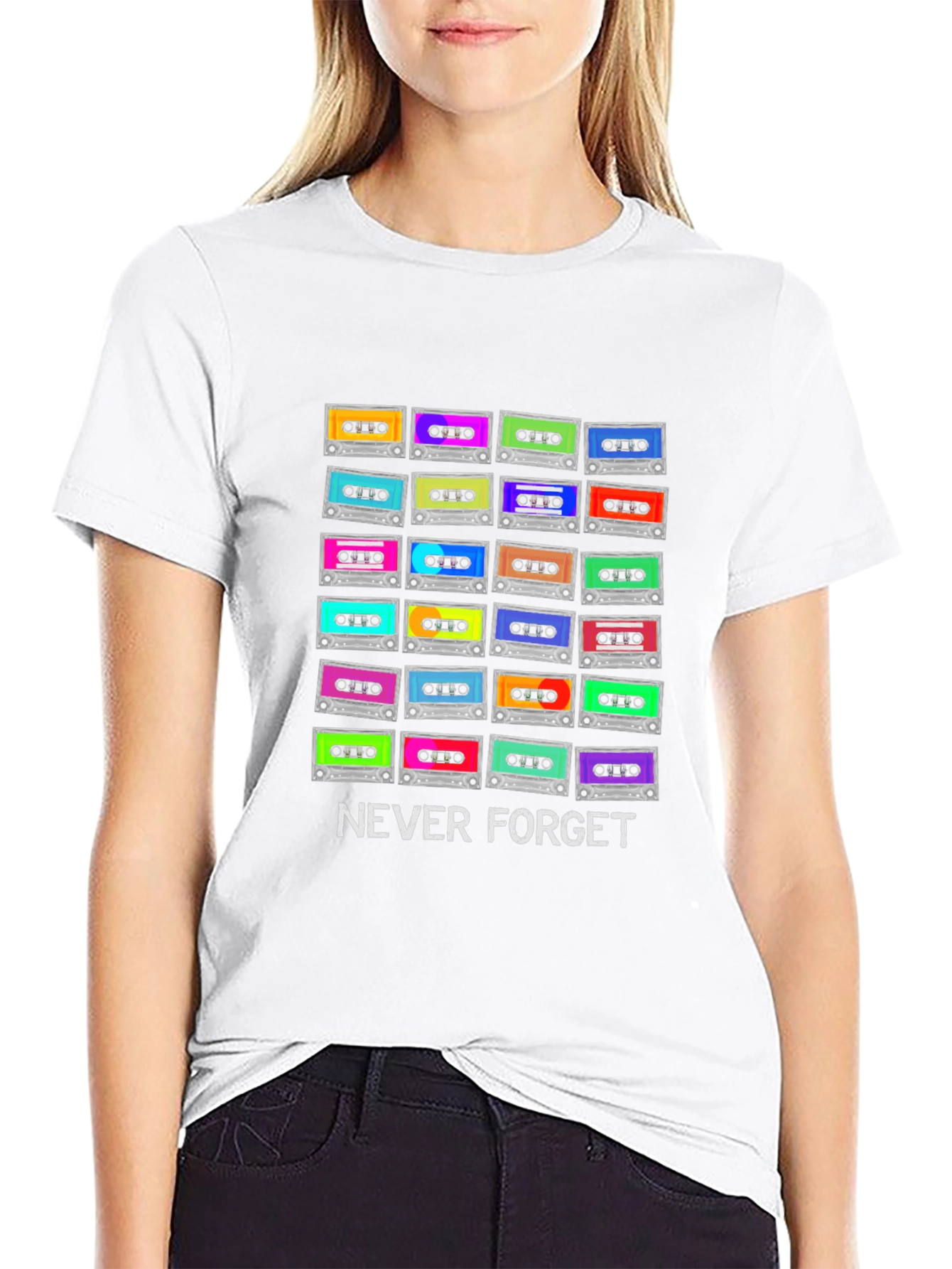 Retro Cassette Tapes Never Forget Black T-Shirt