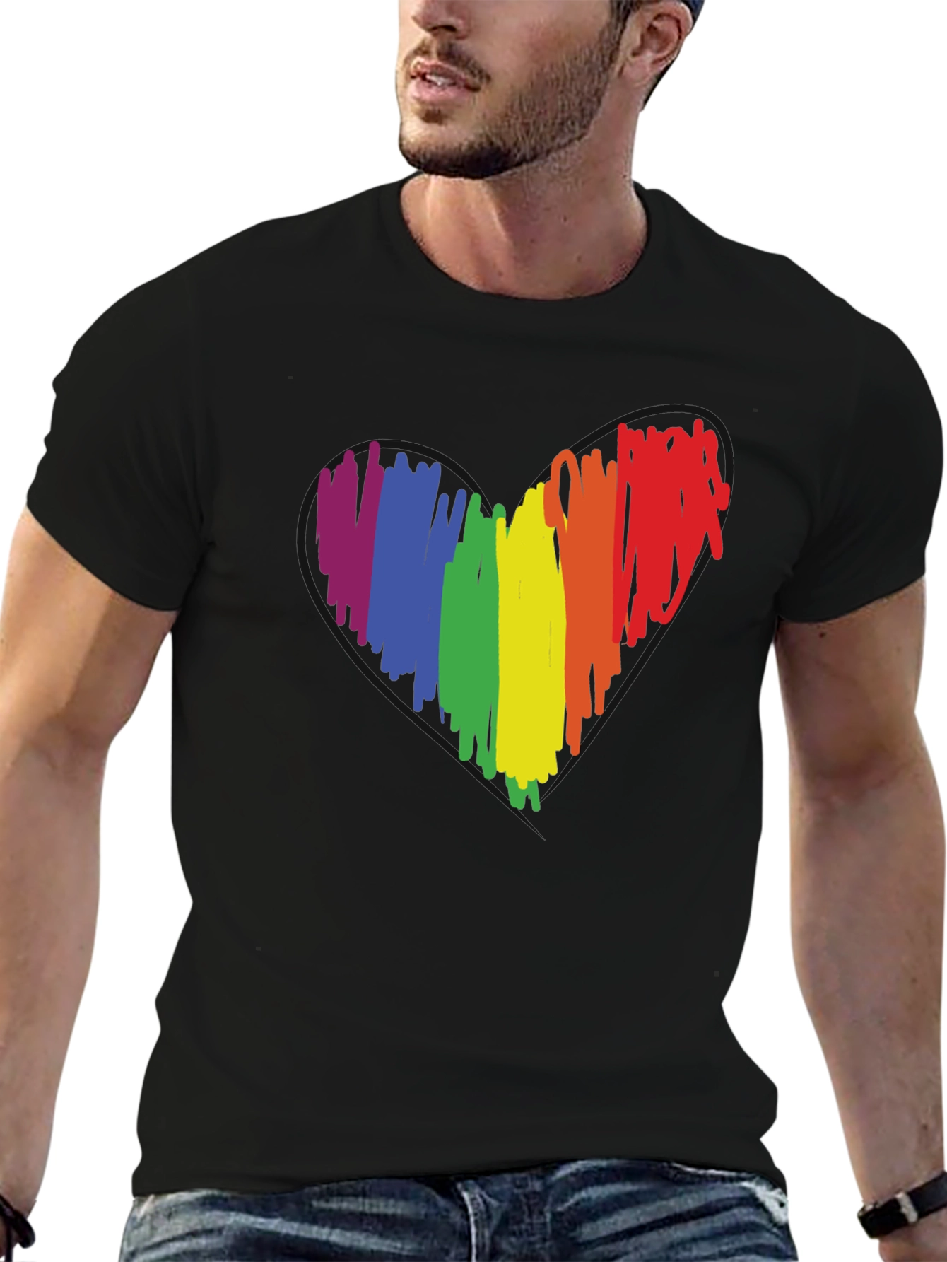 LGBT Pride Heart Graphic Tee - Black