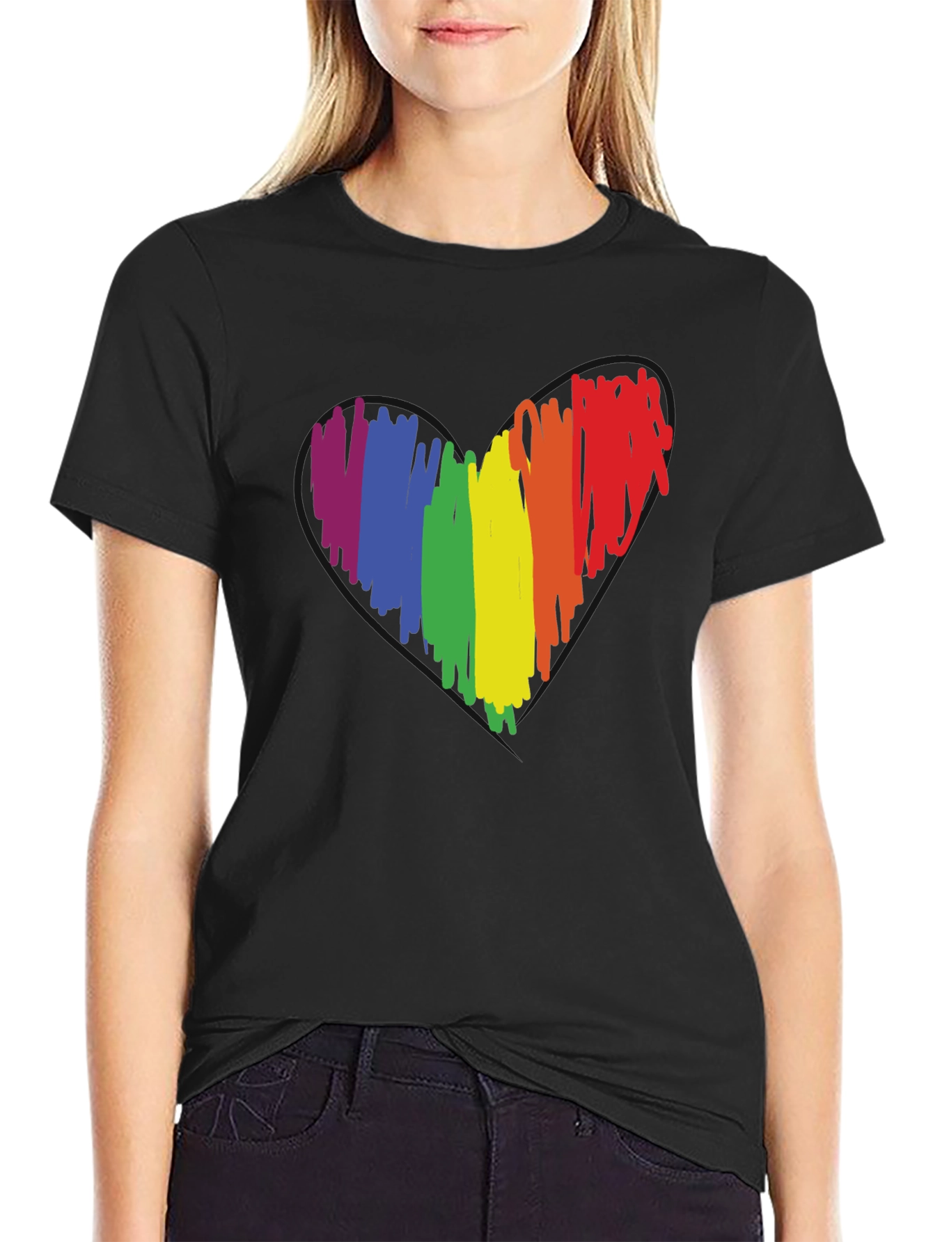 LGBT Pride Heart Graphic Tee - Black