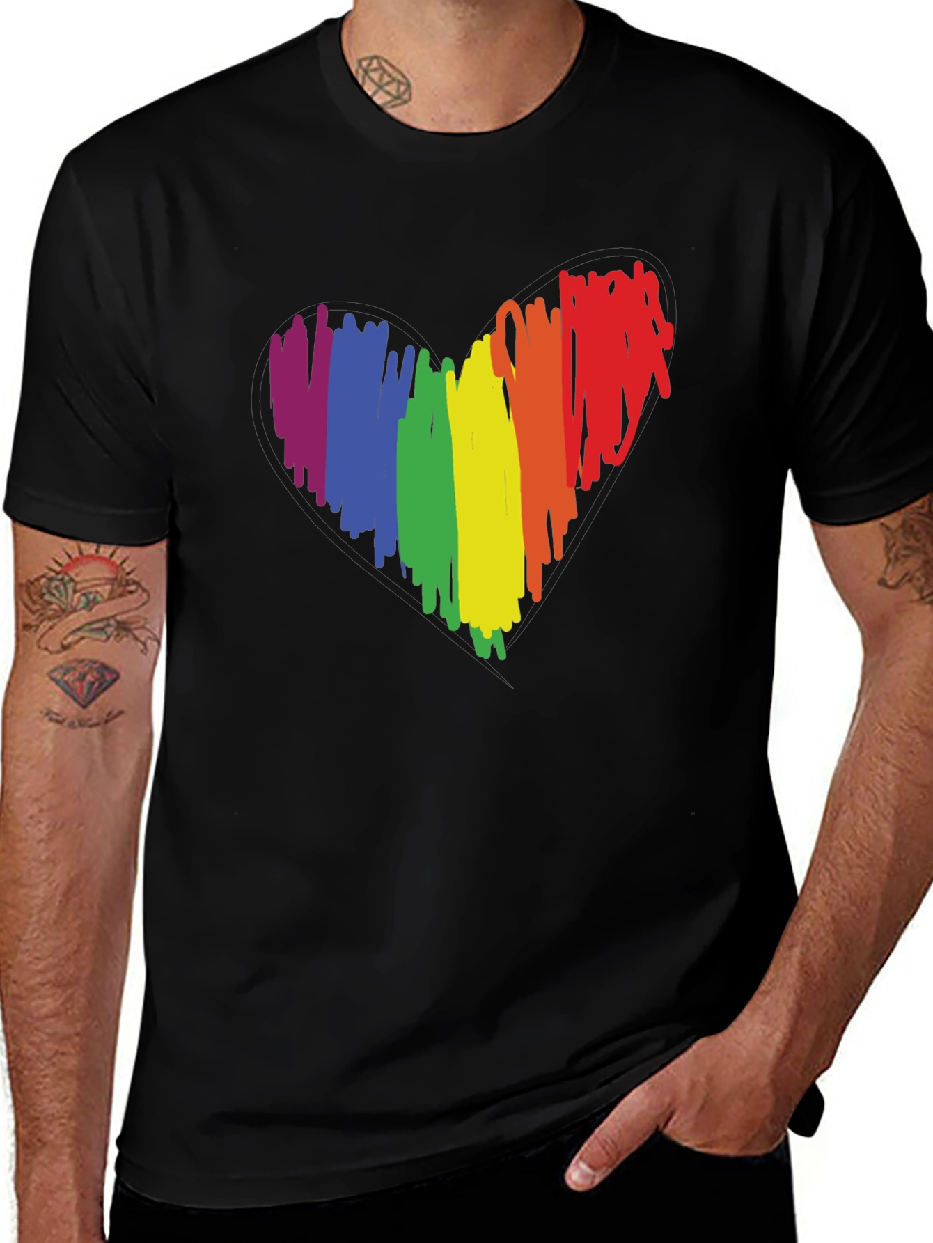 LGBT Pride Heart Graphic Tee - Black