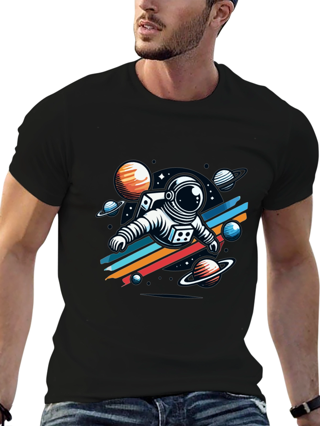 Astronaut Space Graphic Tee - Stylish Black T-Shirt