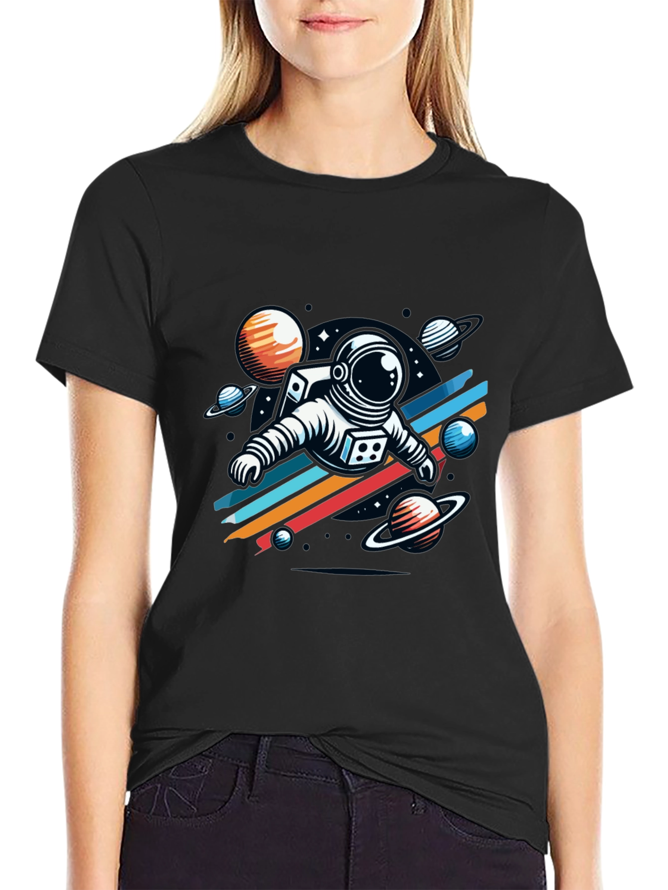 Astronaut Space Graphic Tee - Stylish Black T-Shirt