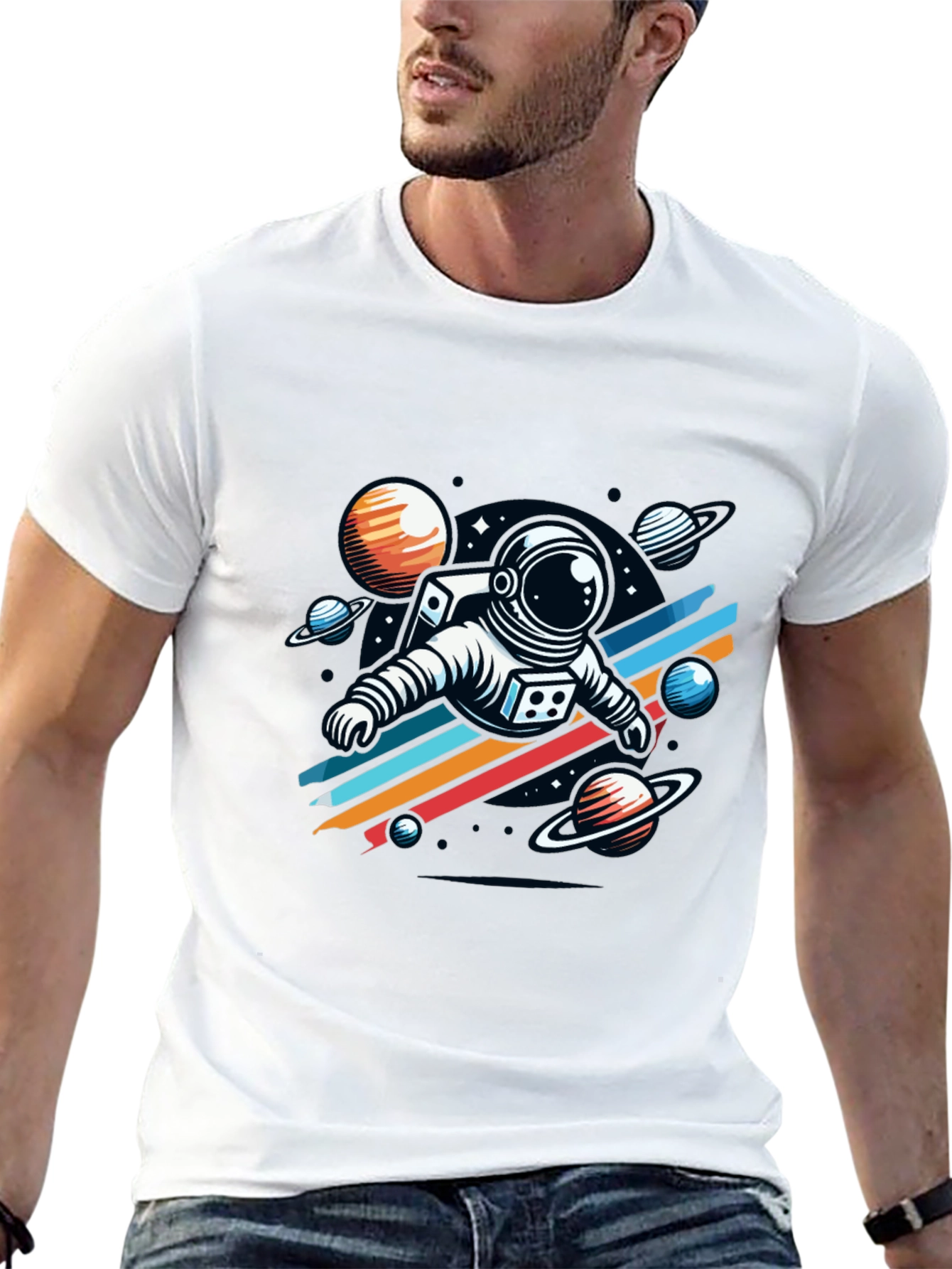 Astronaut Space Graphic Tee - Stylish Black T-Shirt