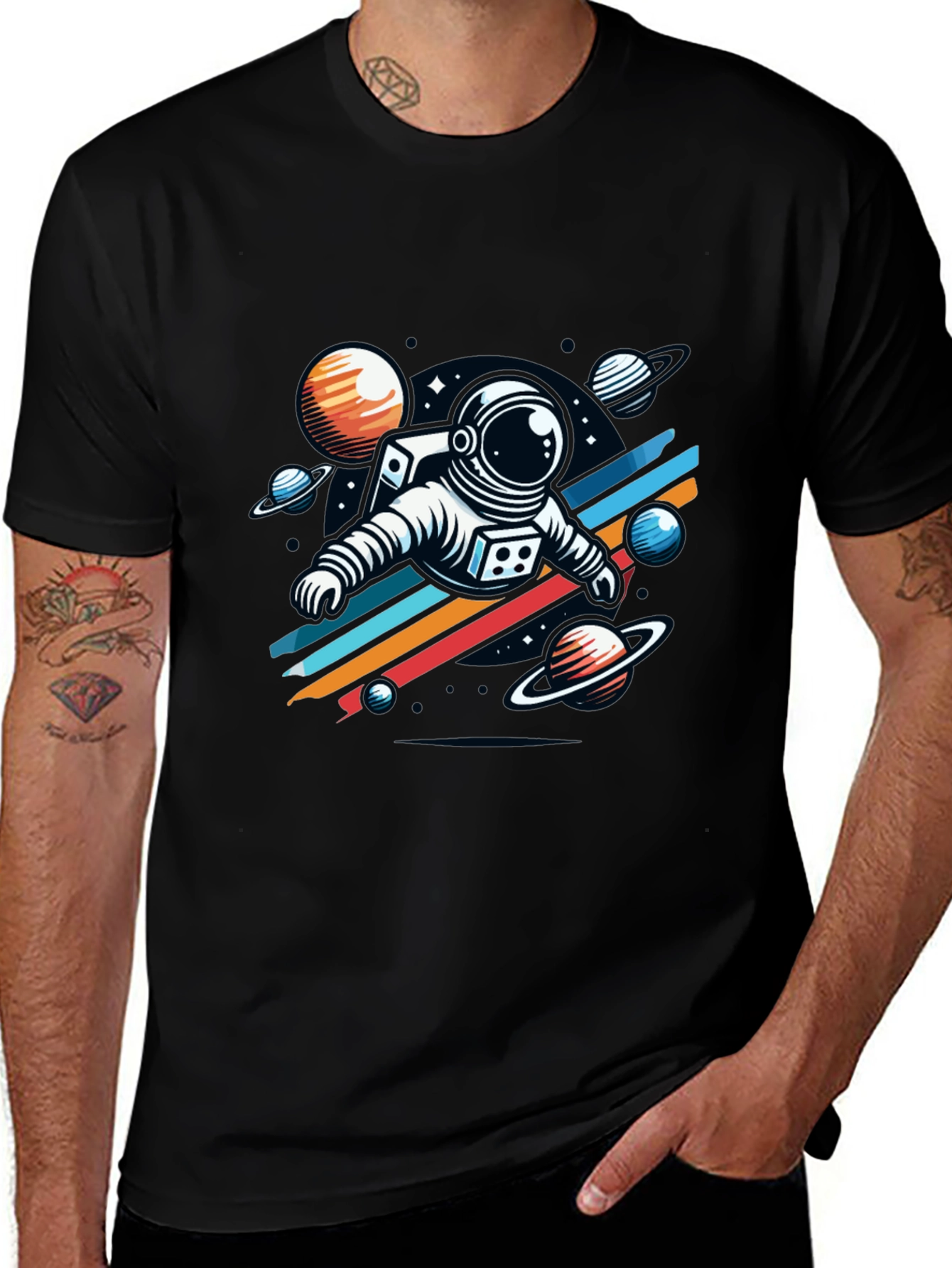 Astronaut Space Graphic Tee - Stylish Black T-Shirt