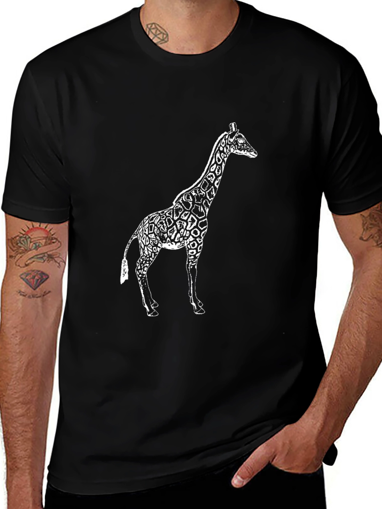 Giraffe Graphic Tee - Casual Black T-Shirt