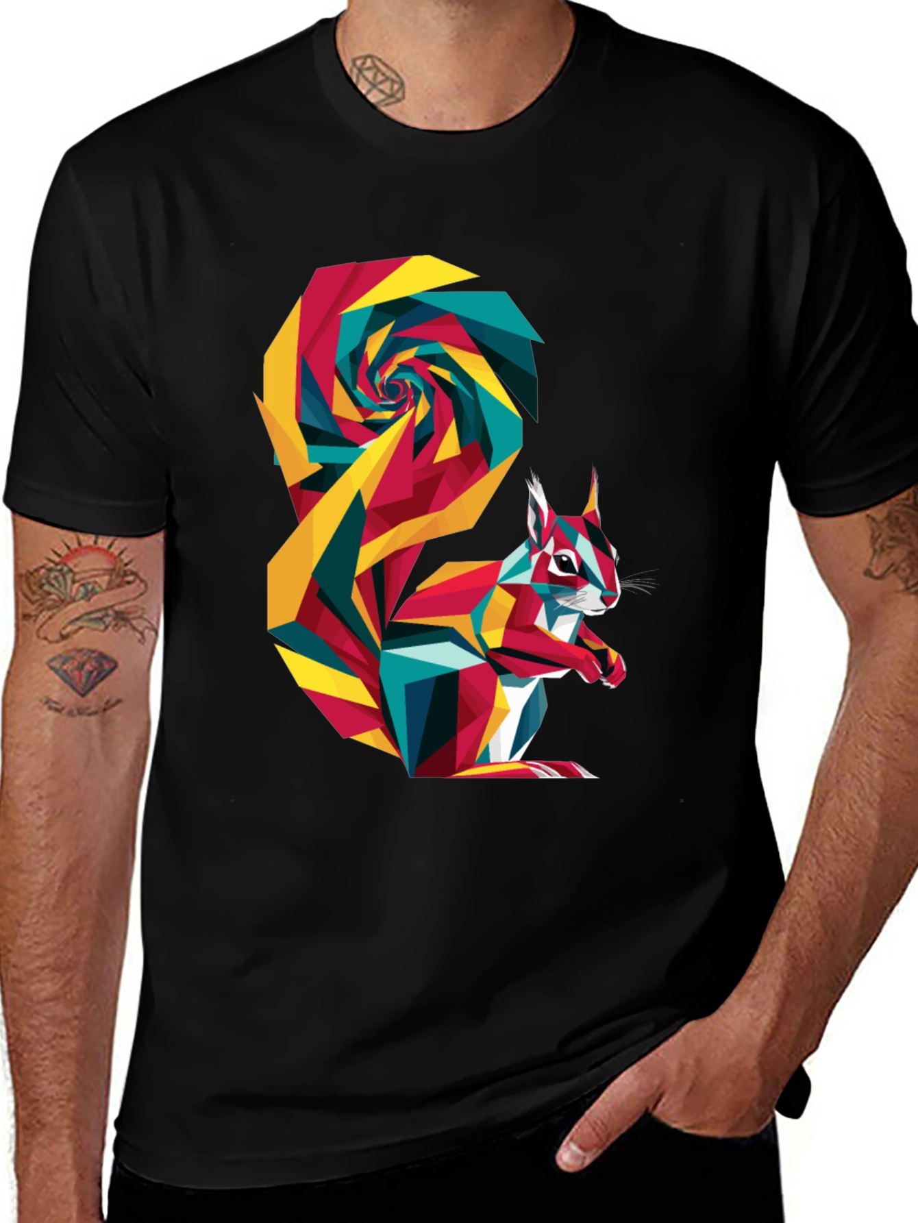 Geometric Squirrel Graphic Tee - Mens Black T-Shirt