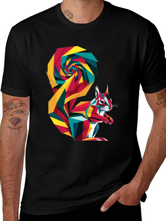 Geometric Squirrel Graphic Tee - Mens Black T-Shirt