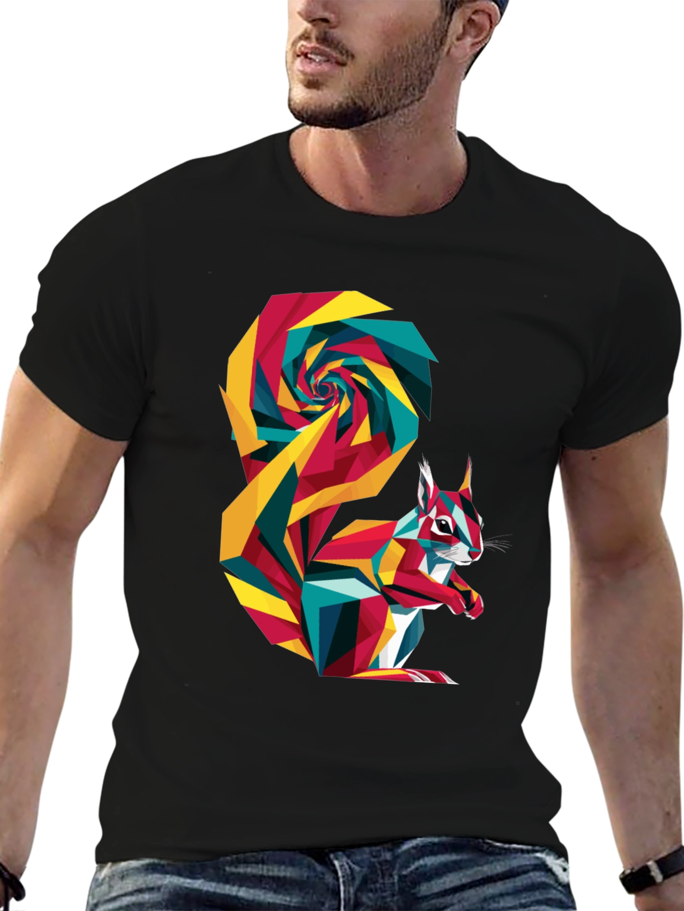 Geometric Squirrel Graphic Tee - Mens Black T-Shirt