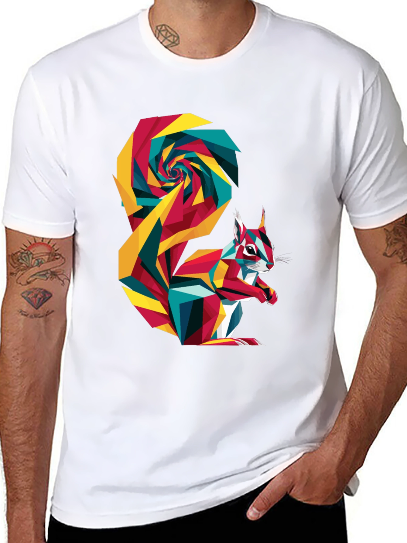 Geometric Squirrel Graphic Tee - Mens Black T-Shirt