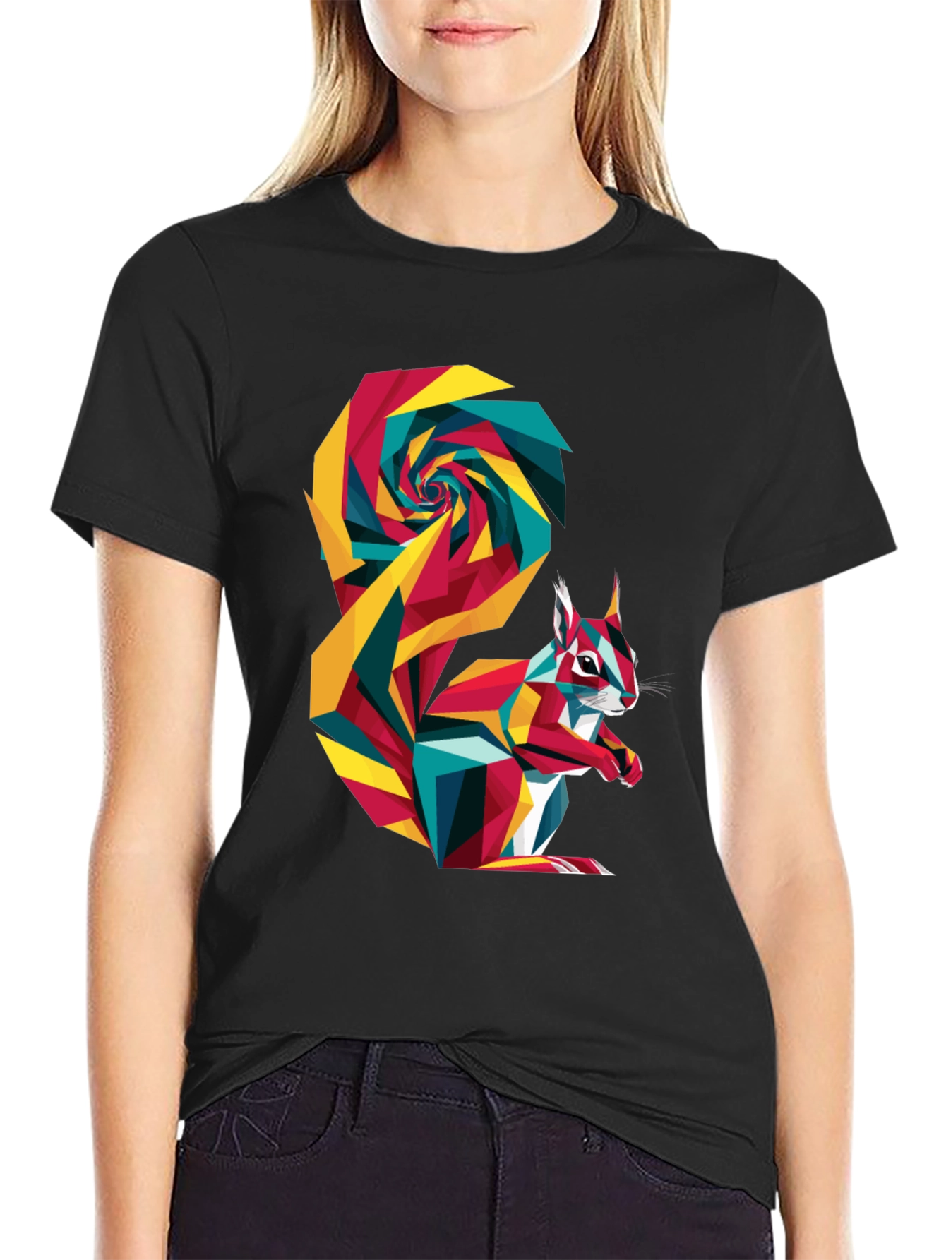 Geometric Squirrel Graphic Tee - Mens Black T-Shirt