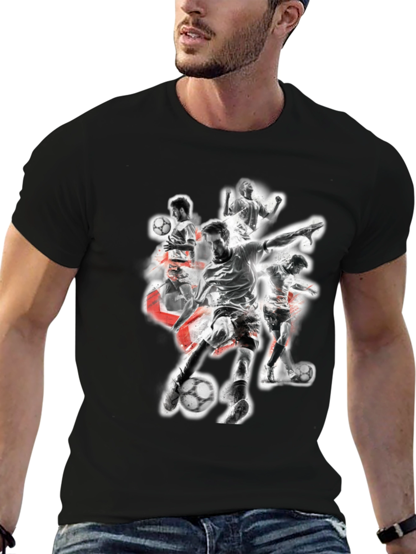 Soccer Player Graphic Black T-Shirt
