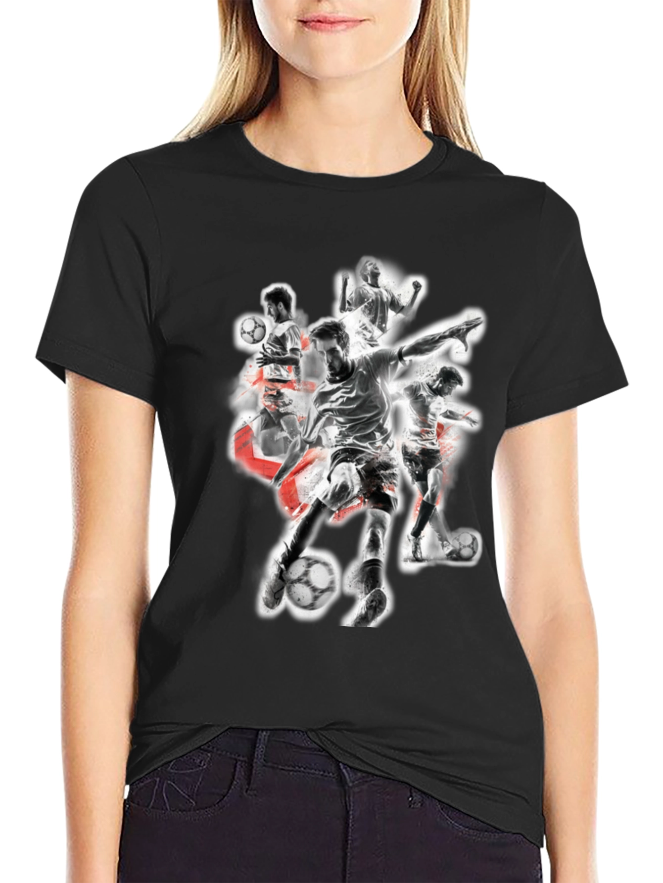 Soccer Player Graphic Black T-Shirt