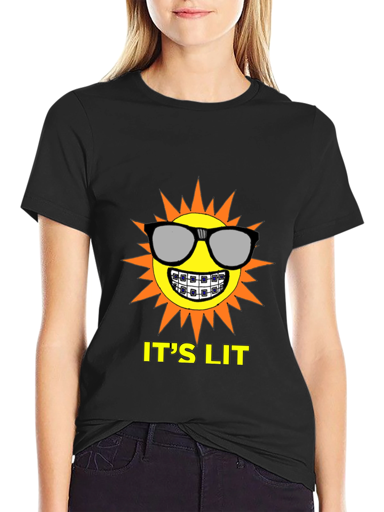 Its Lit Sun Graphic Tee - Black Cotton T-Shirt