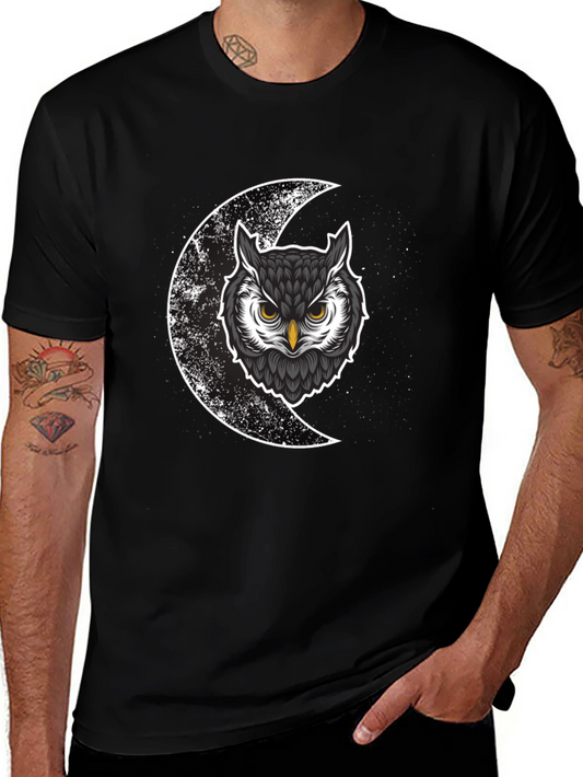 Owl & Moon Graphic Tee - Mens Black Cotton T-Shirt