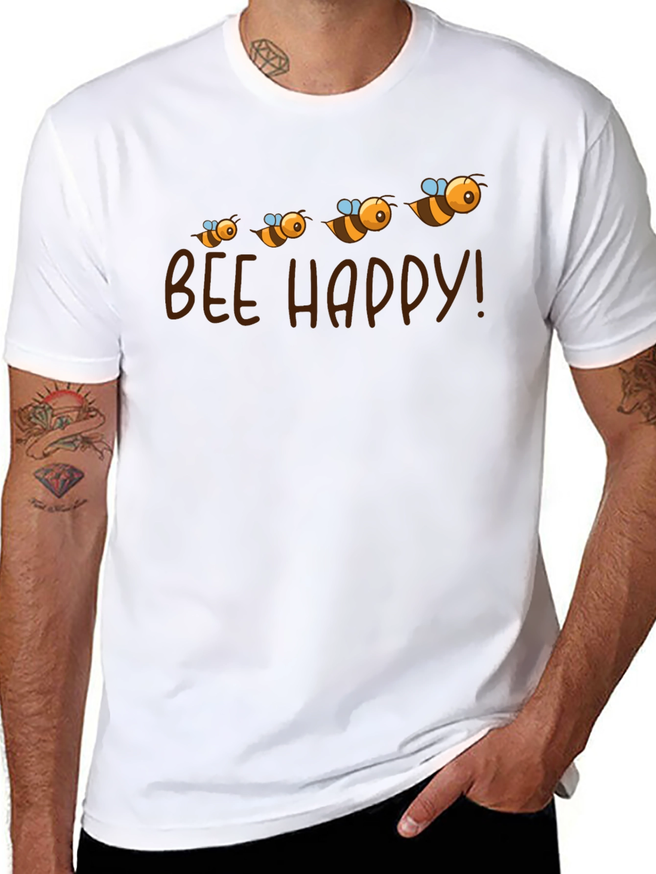 Bee Happy Graphic Tee - Black Cotton T-Shirt